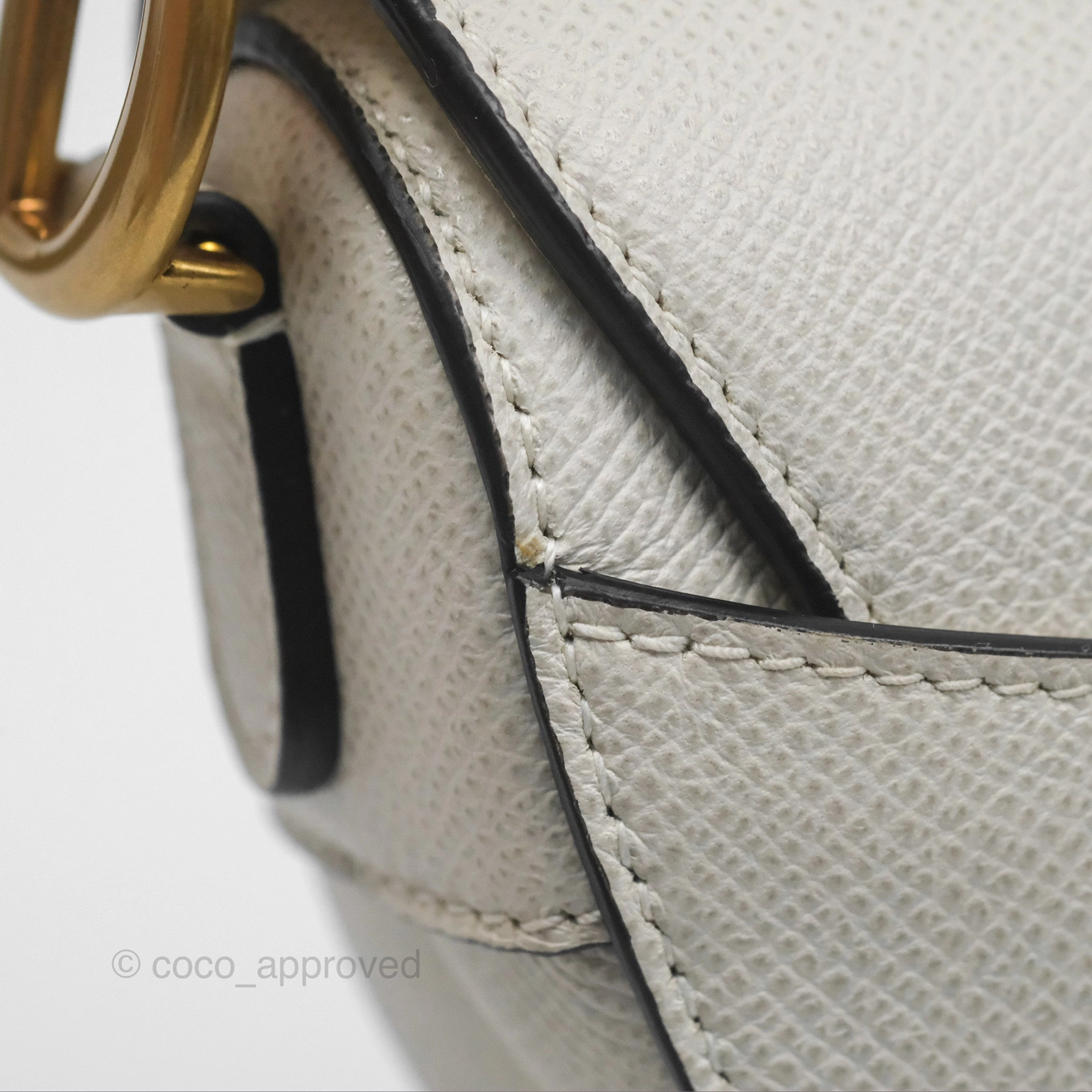 Christian Dior Mini Saddle Bag White Grained Calfskin Gold Hardware
