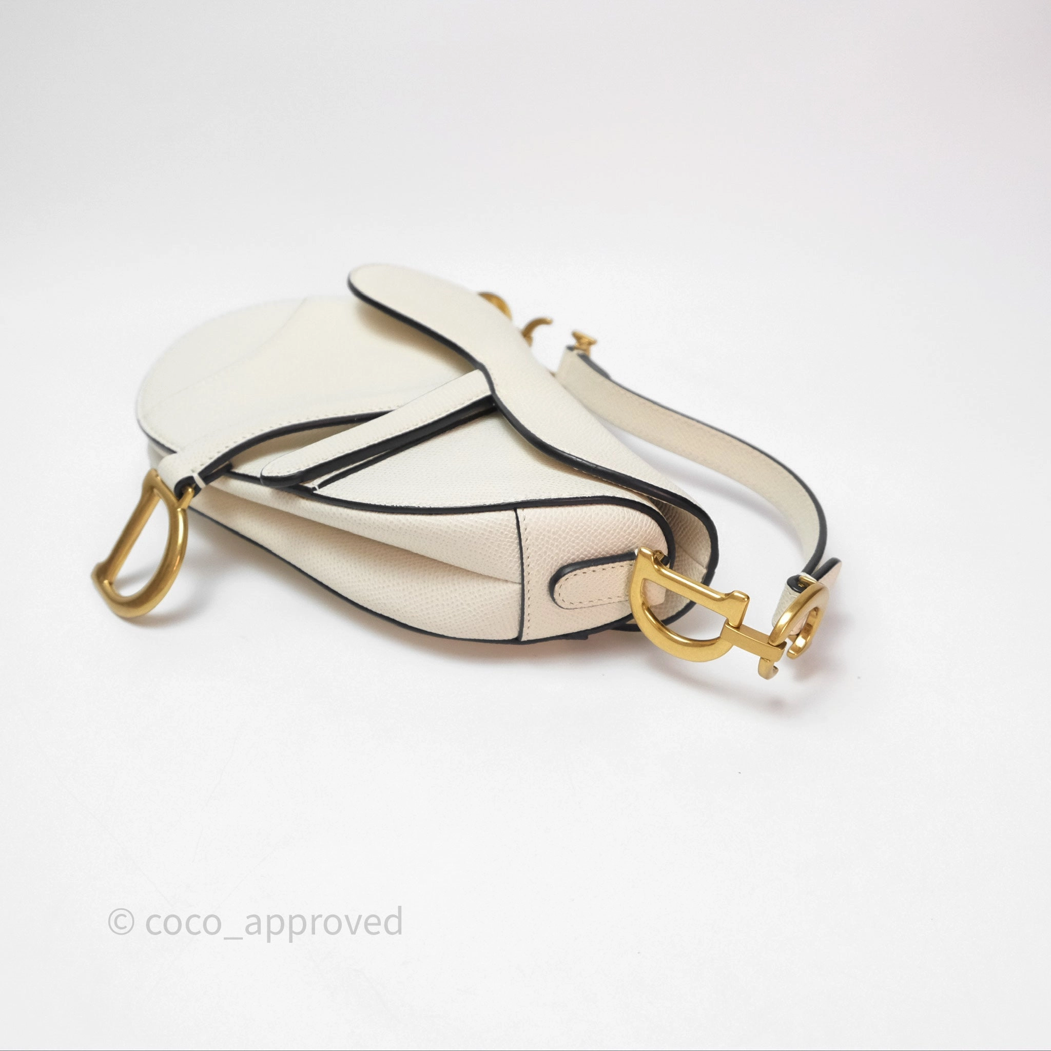 Christian Dior Mini Saddle Bag White Grained Calfskin Gold Hardware