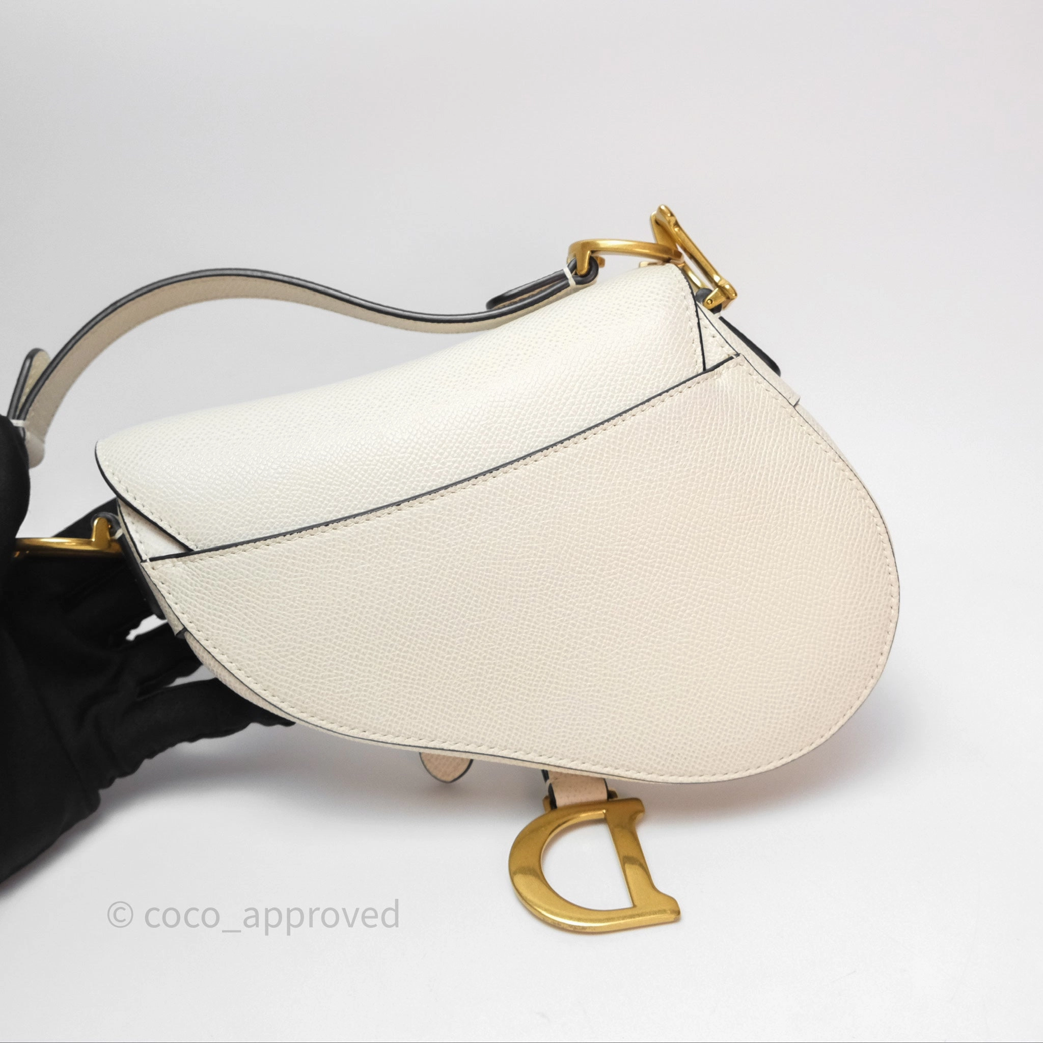 Christian Dior Mini Saddle Bag White Grained Calfskin Gold Hardware