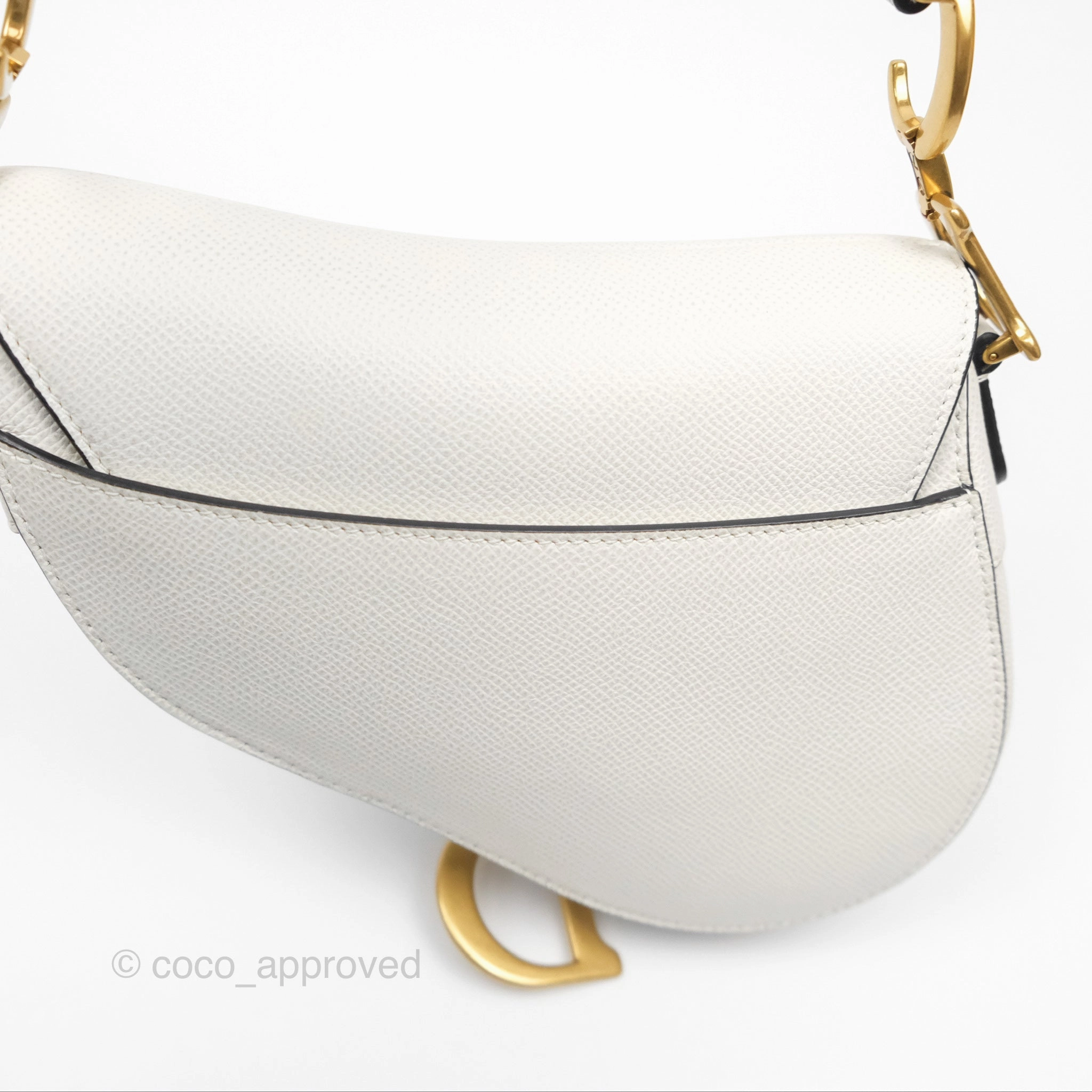 Christian Dior Mini Saddle Bag White Grained Calfskin Gold Hardware