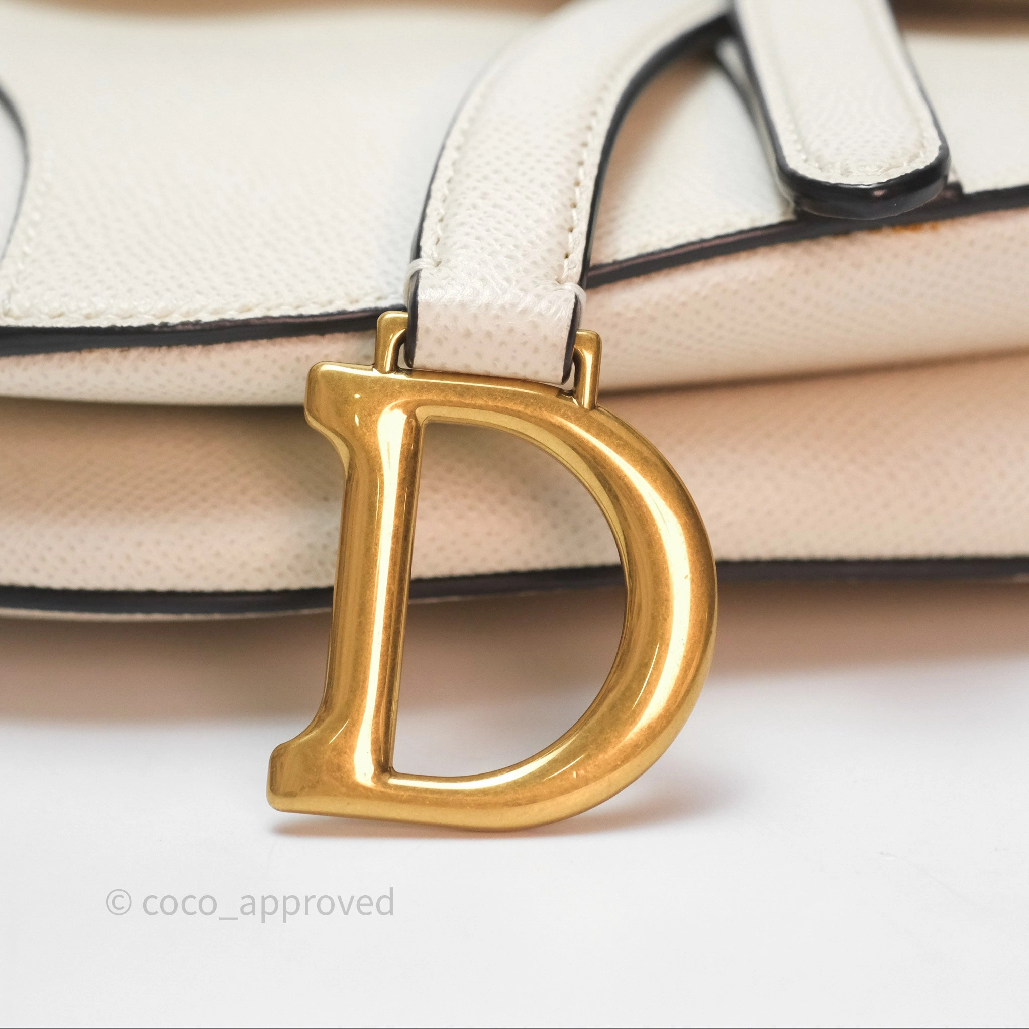 Christian Dior Mini Saddle Bag White Grained Calfskin Gold Hardware