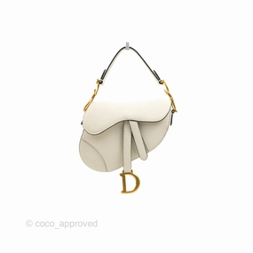 Christian Dior Mini Saddle Bag White Grained Calfskin Gold Hardware