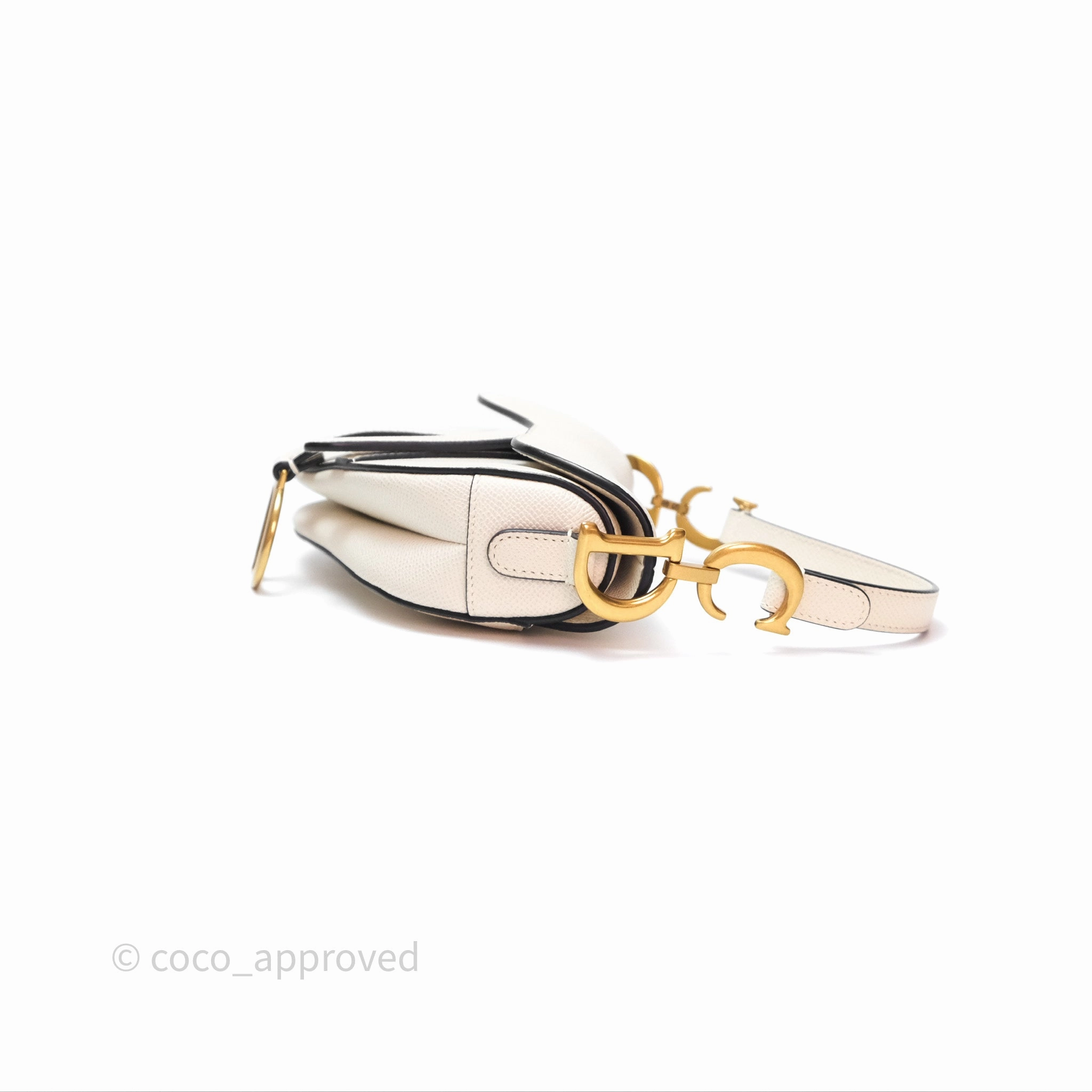 Christian Dior Mini Saddle Bag White Grained Calfskin Gold Hardware