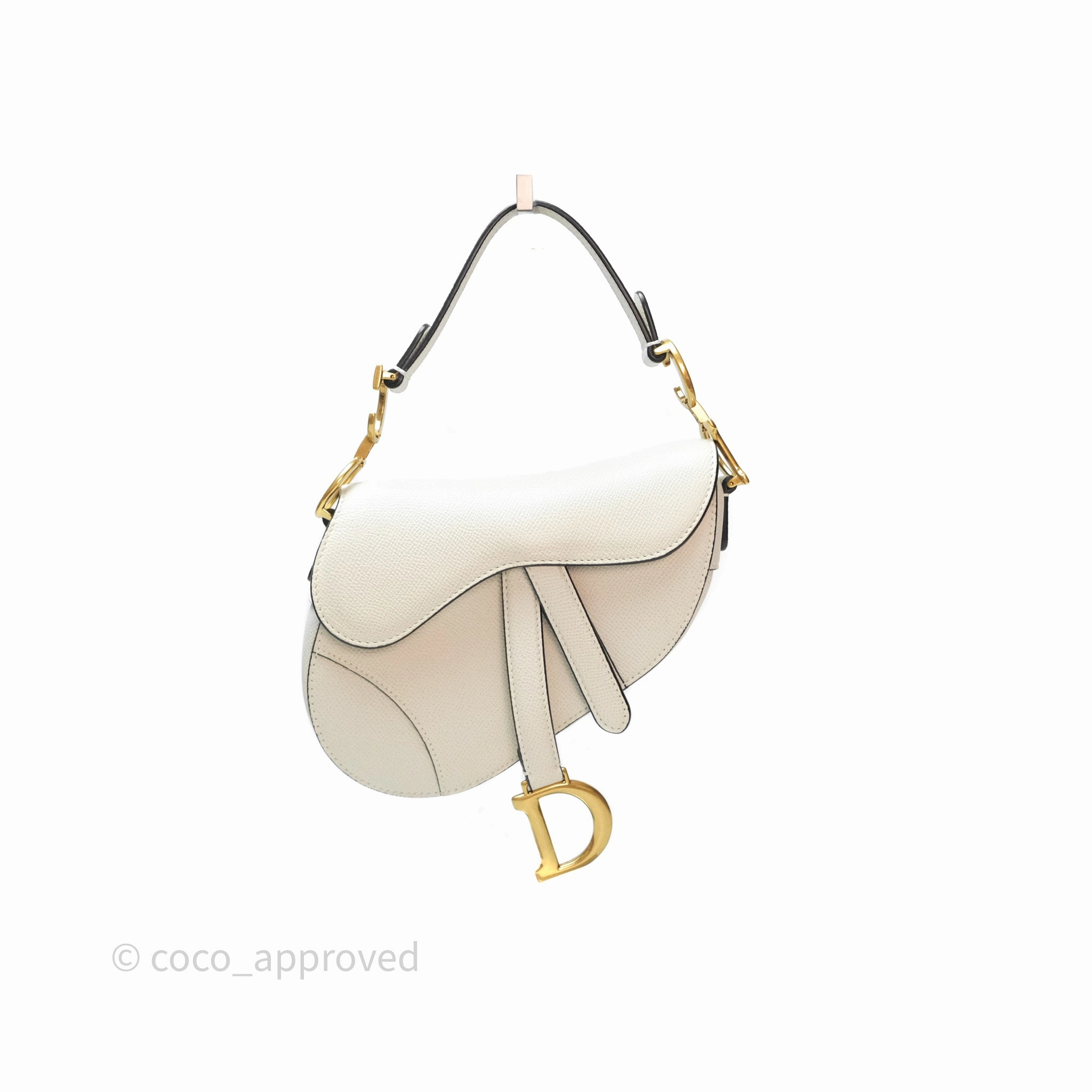 Christian Dior Mini Saddle Bag White Grained Calfskin Gold Hardware