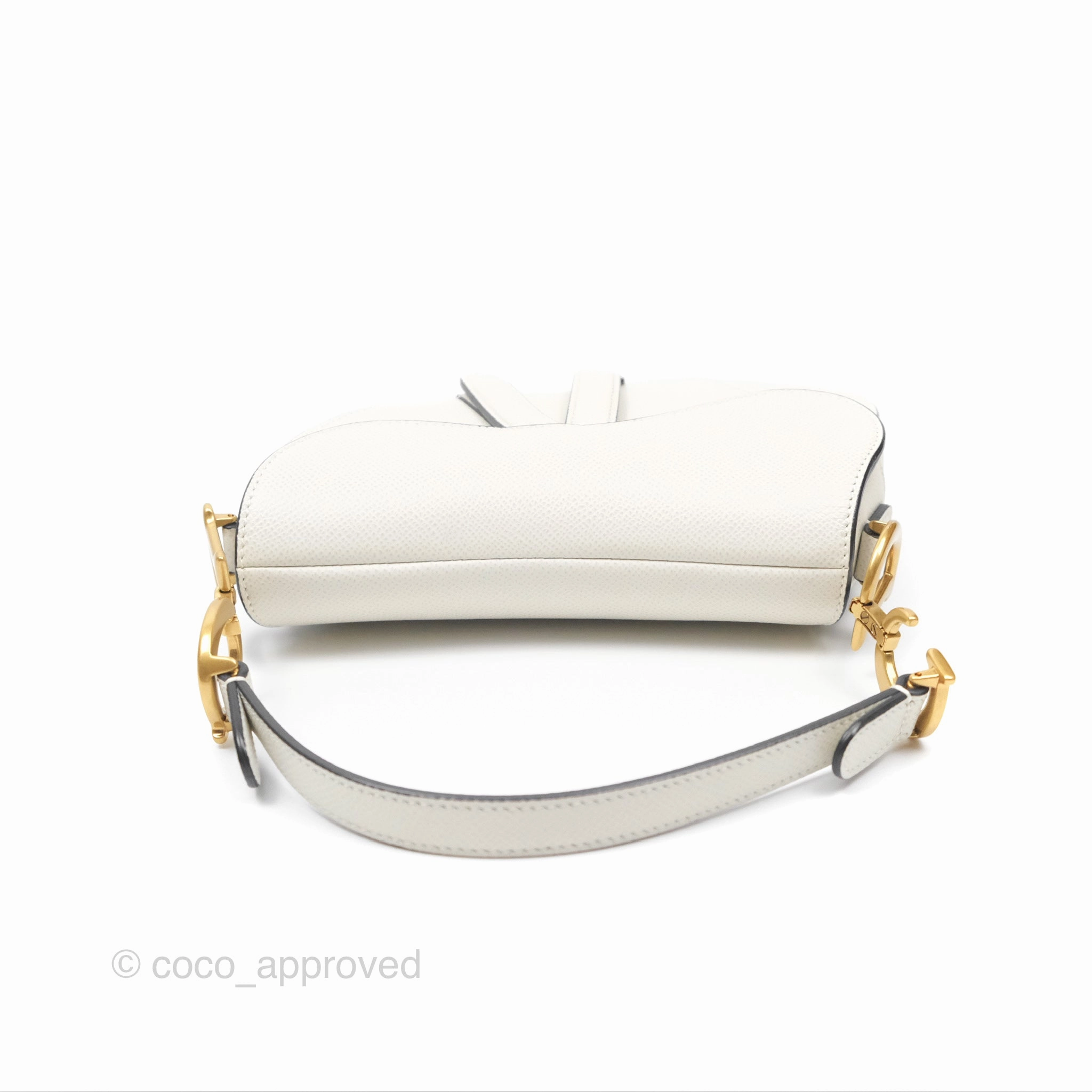 Christian Dior Mini Saddle Bag White Grained Calfskin Gold Hardware