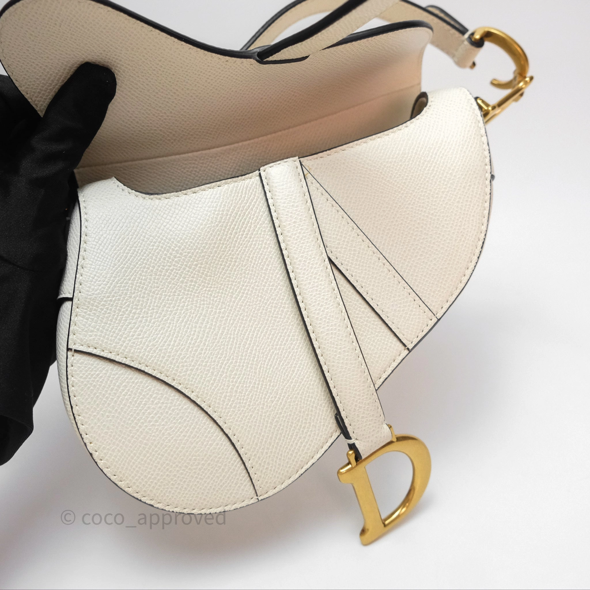 Christian Dior Mini Saddle Bag White Grained Calfskin Gold Hardware