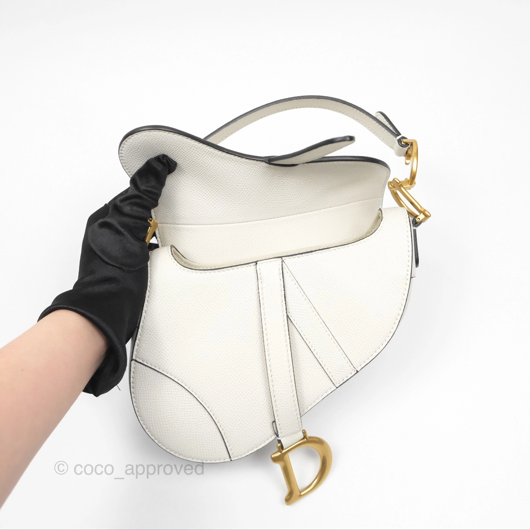 Christian Dior Mini Saddle Bag White Grained Calfskin Gold Hardware