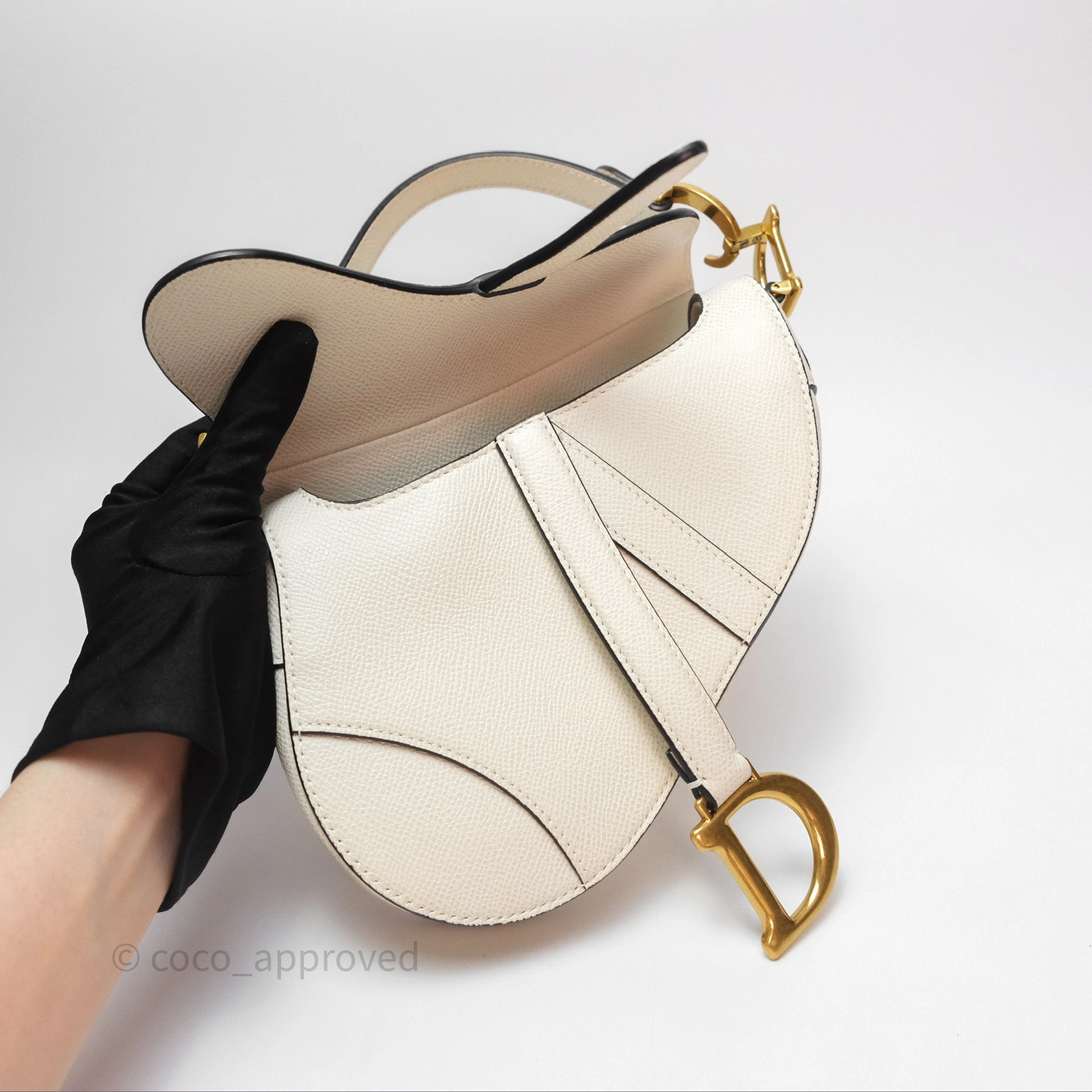 Christian Dior Mini Saddle Bag White Grained Calfskin Gold Hardware