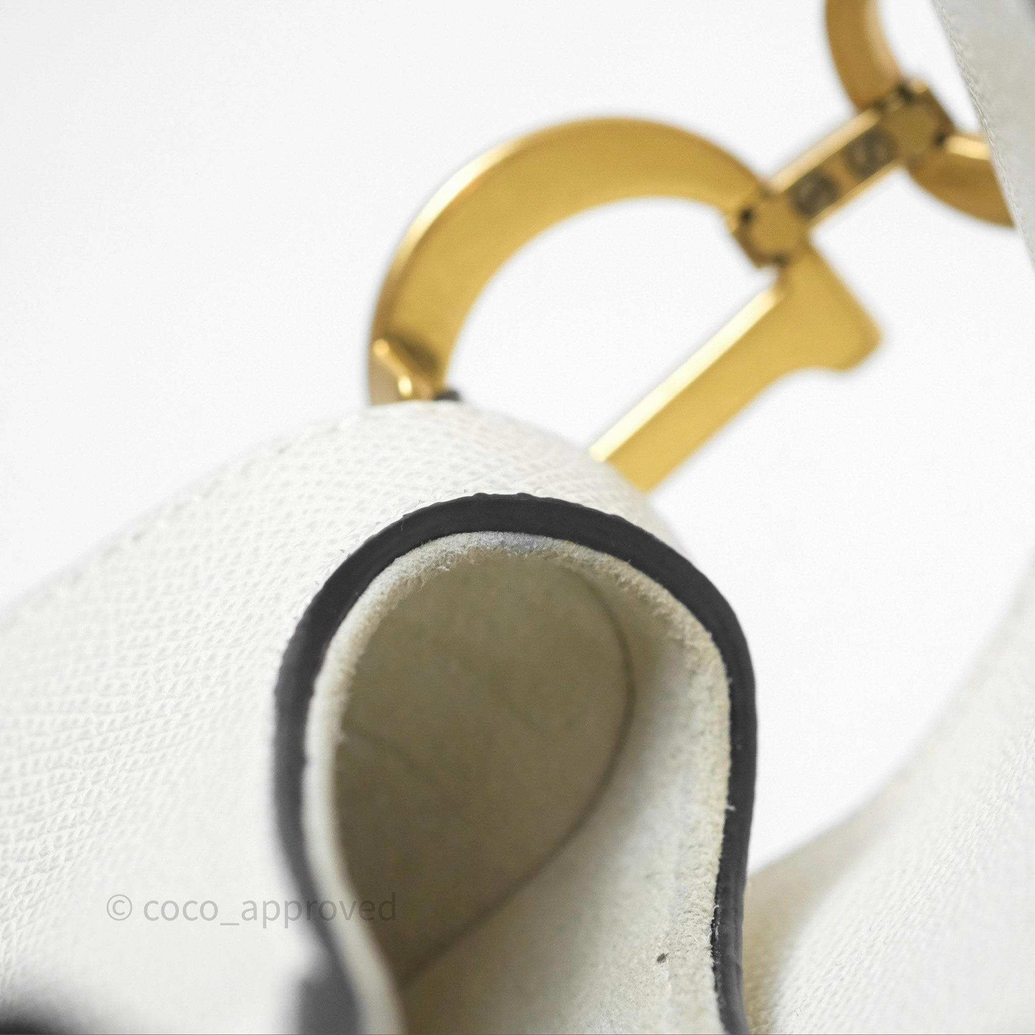 Christian Dior Mini Saddle Bag White Grained Calfskin Gold Hardware