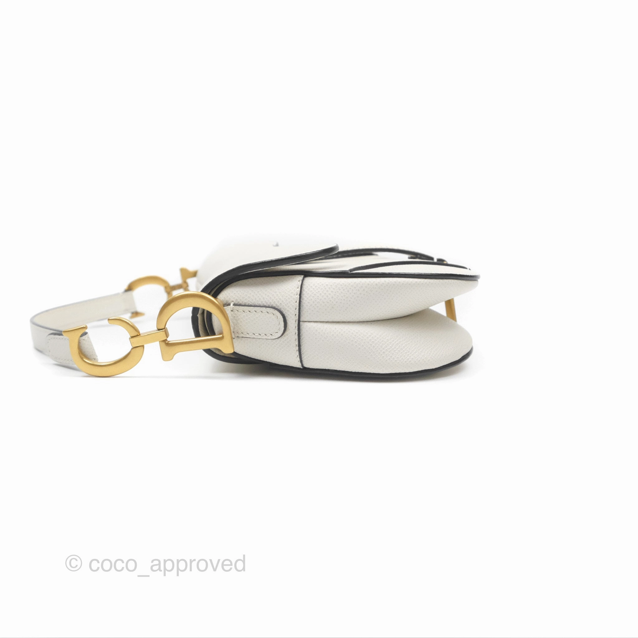 Christian Dior Mini Saddle Bag White Grained Calfskin Gold Hardware