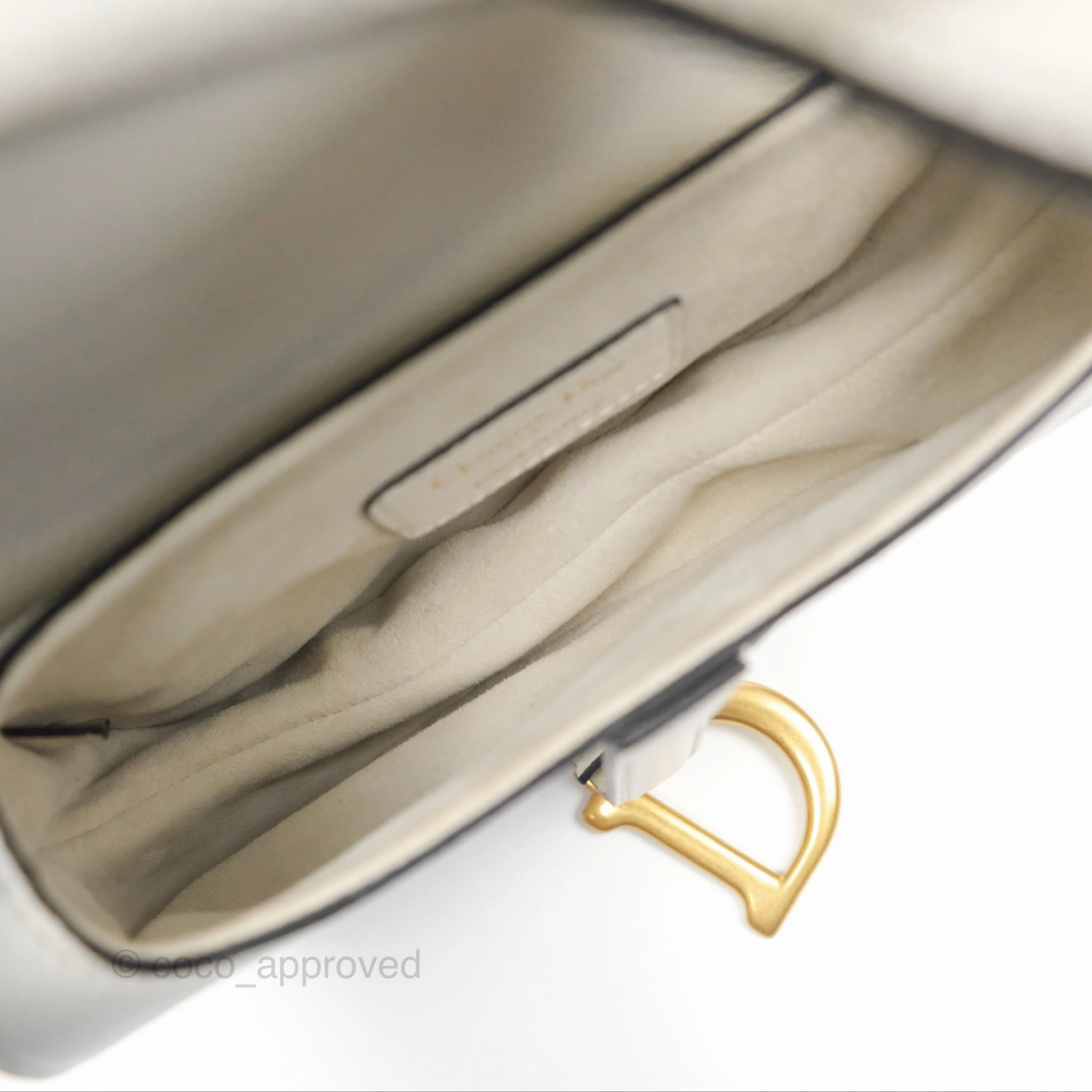Christian Dior Mini Saddle Bag White Grained Calfskin Gold Hardware