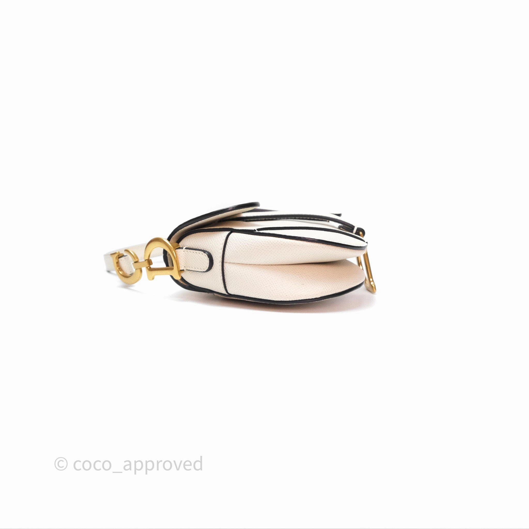 Christian Dior Mini Saddle Bag White Grained Calfskin Gold Hardware