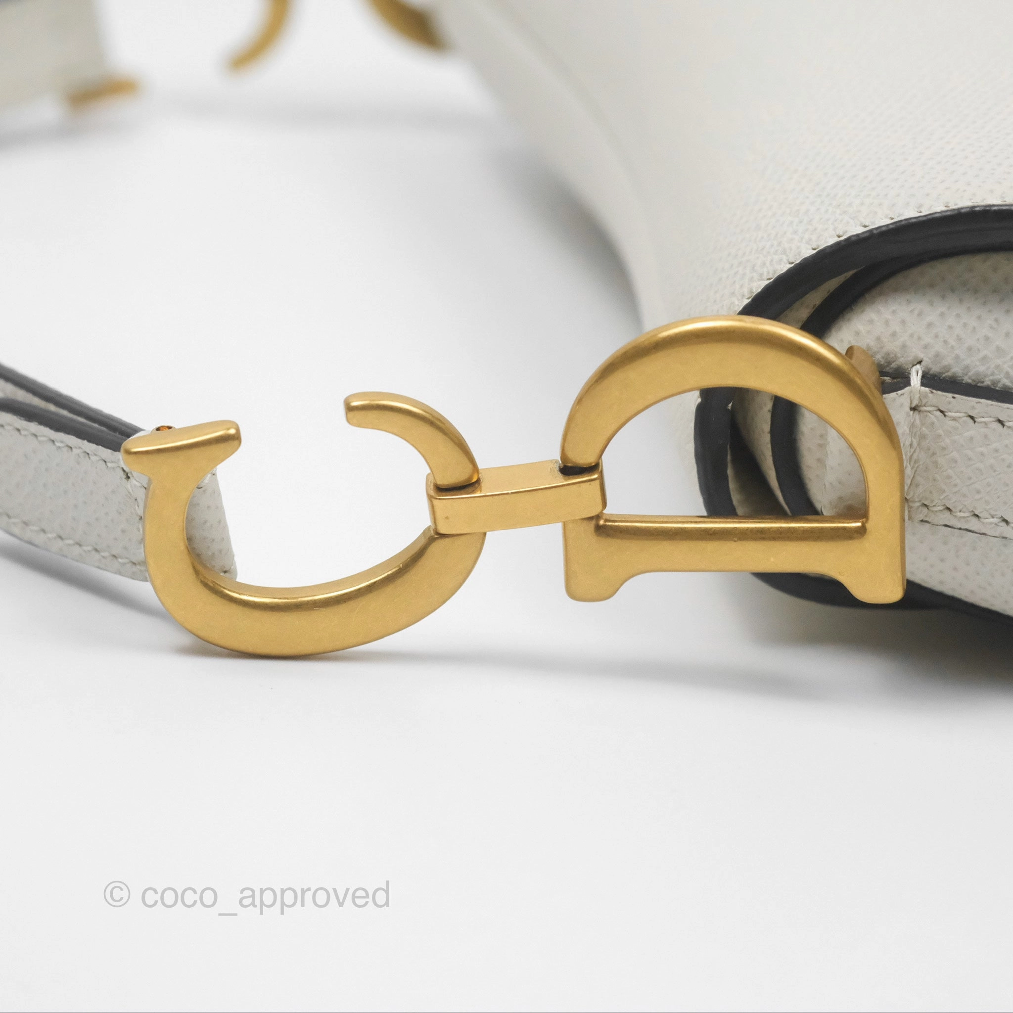 Christian Dior Mini Saddle Bag White Grained Calfskin Gold Hardware