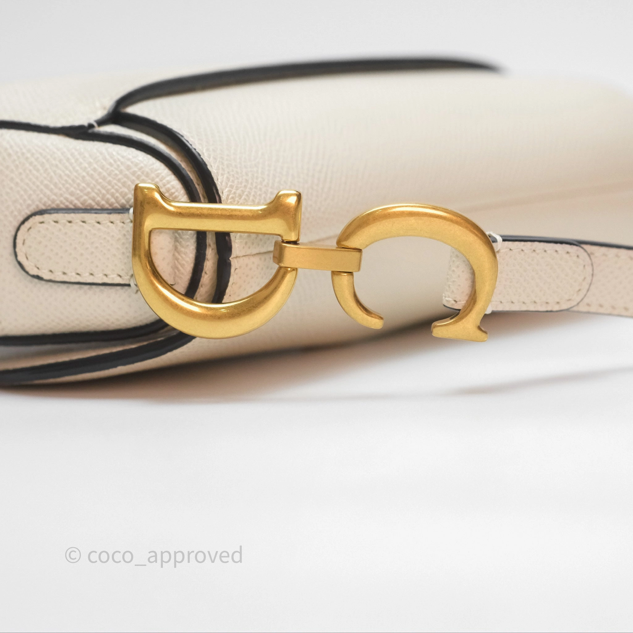 Christian Dior Mini Saddle Bag White Grained Calfskin Gold Hardware