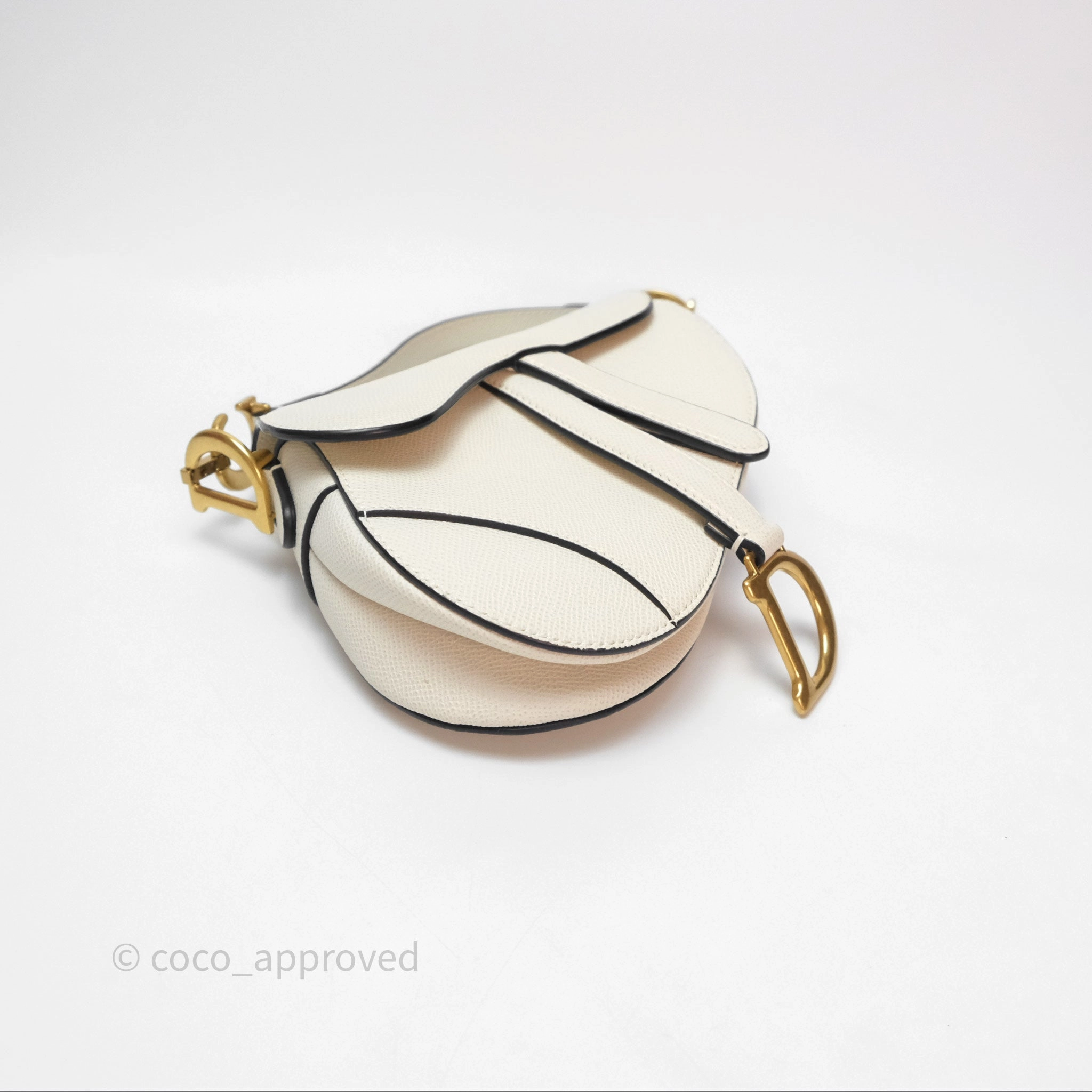 Christian Dior Mini Saddle Bag White Grained Calfskin Gold Hardware