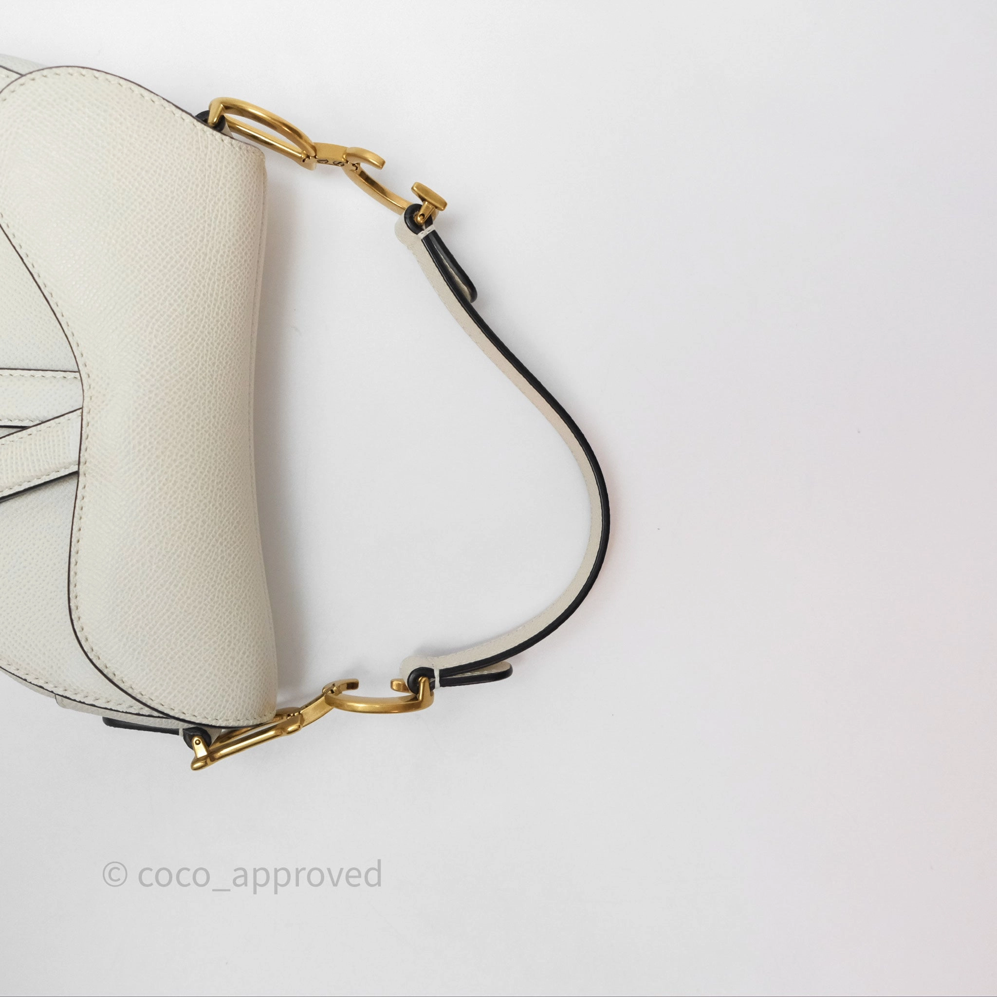 Christian Dior Mini Saddle Bag White Grained Calfskin Gold Hardware