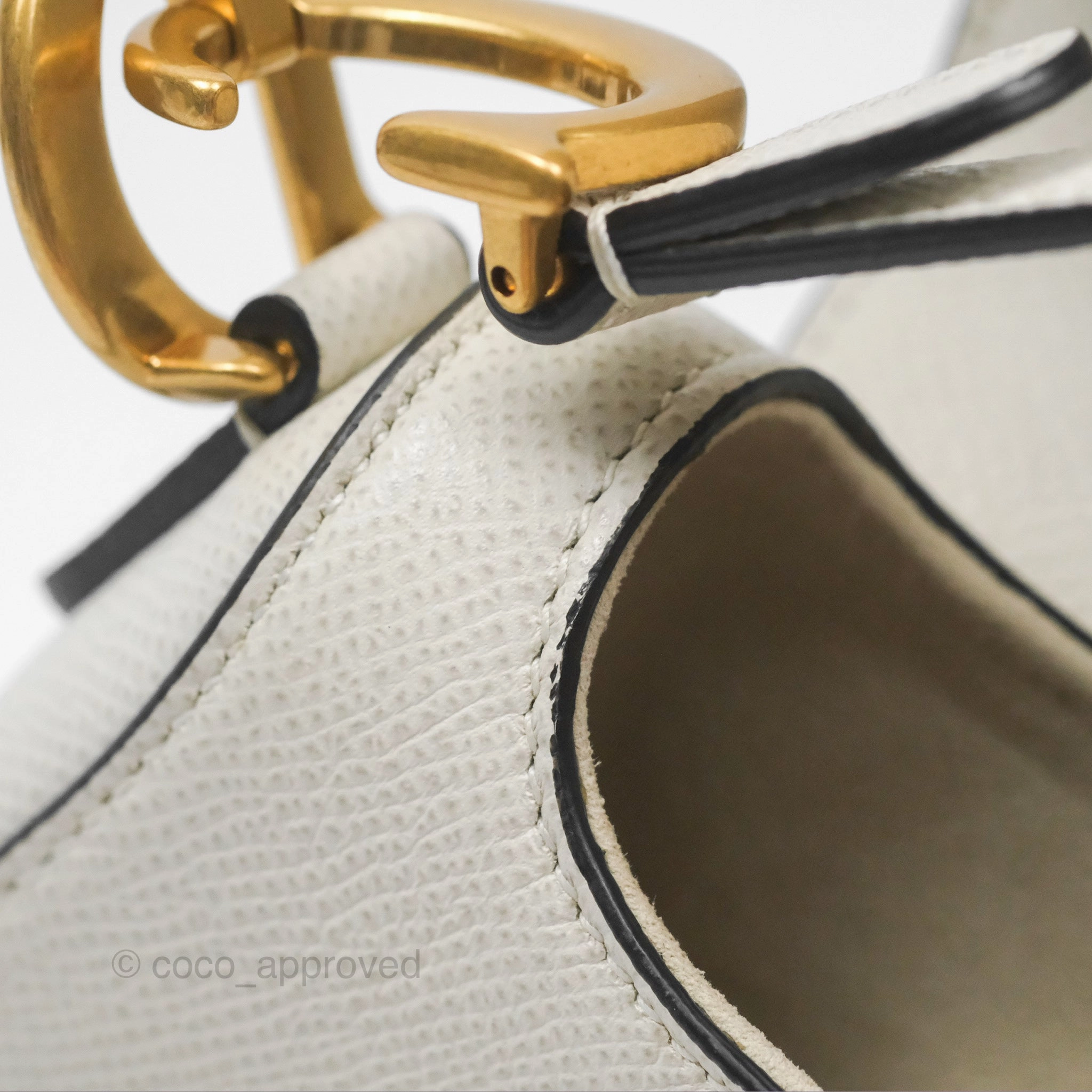 Christian Dior Mini Saddle Bag White Grained Calfskin Gold Hardware