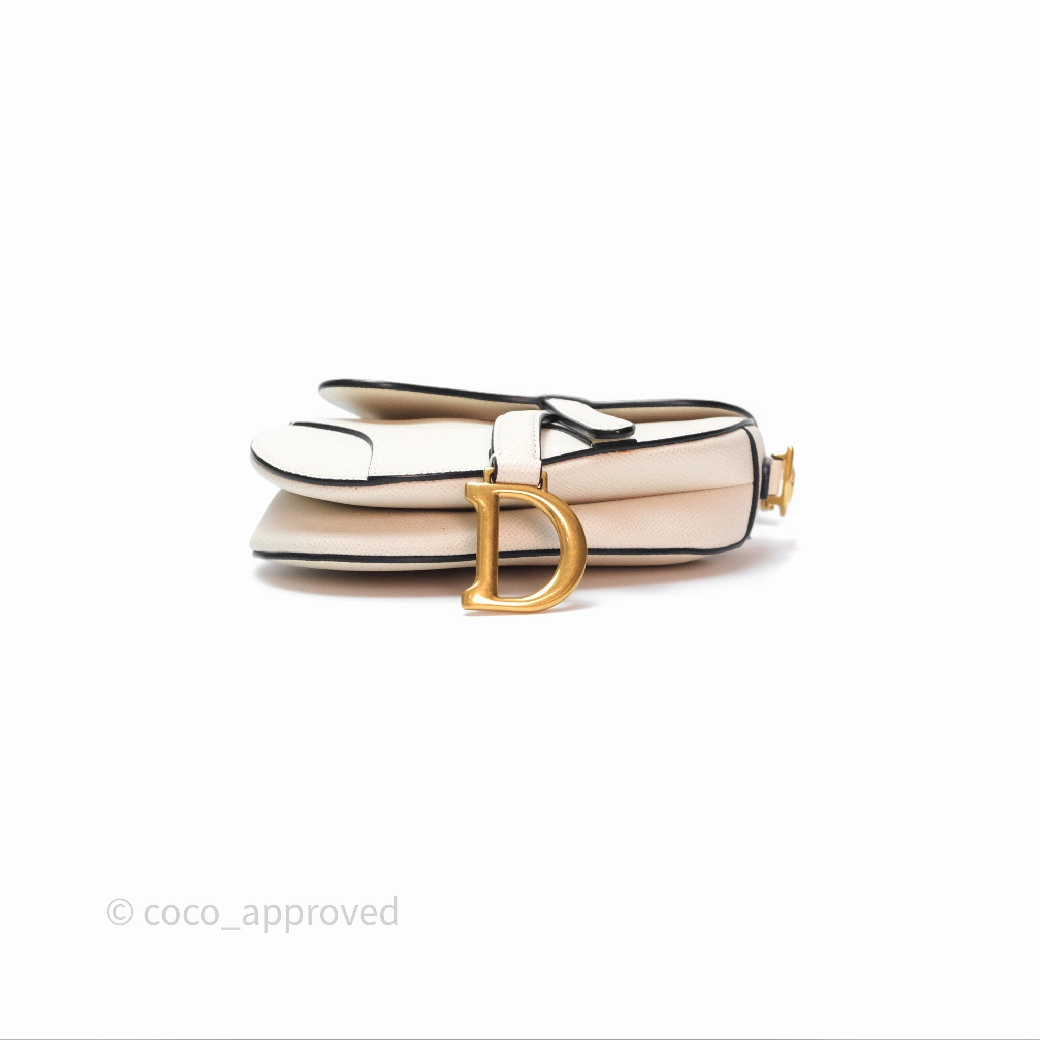 Christian Dior Mini Saddle Bag White Grained Calfskin Gold Hardware