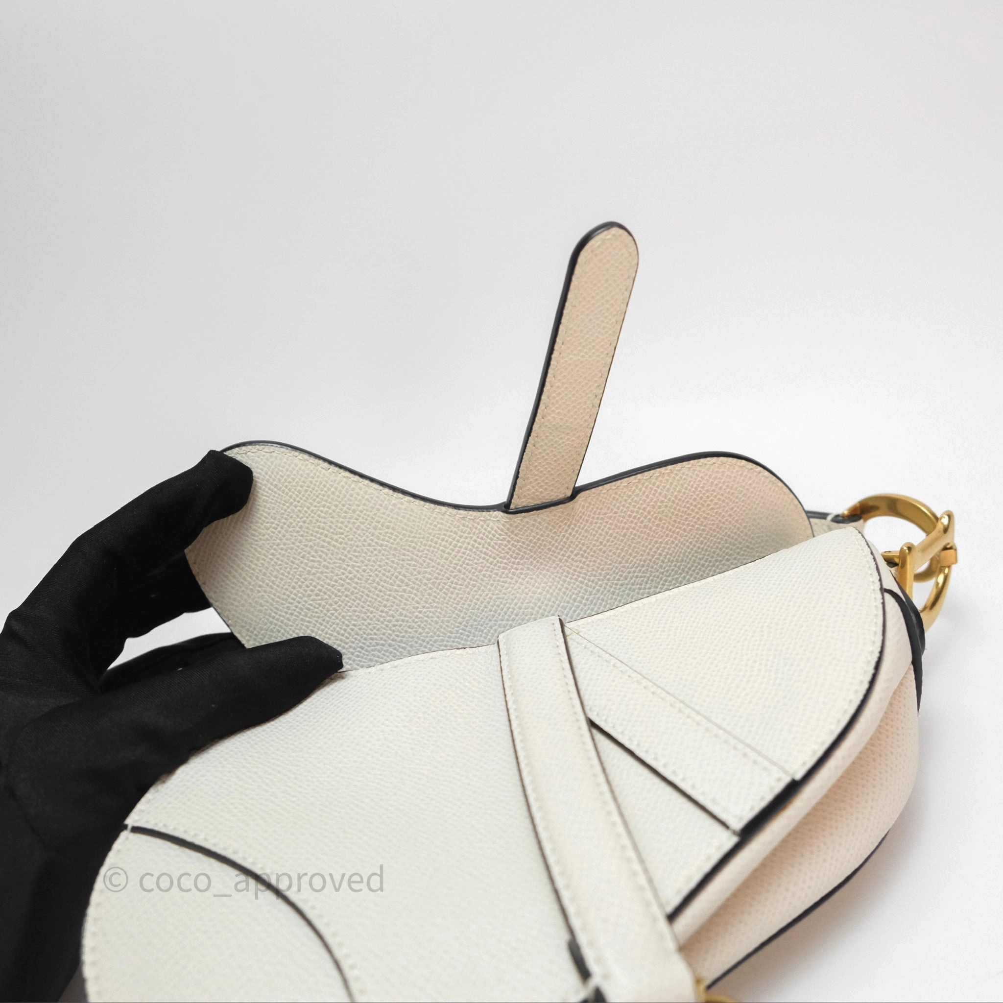 Christian Dior Mini Saddle Bag White Grained Calfskin Gold Hardware