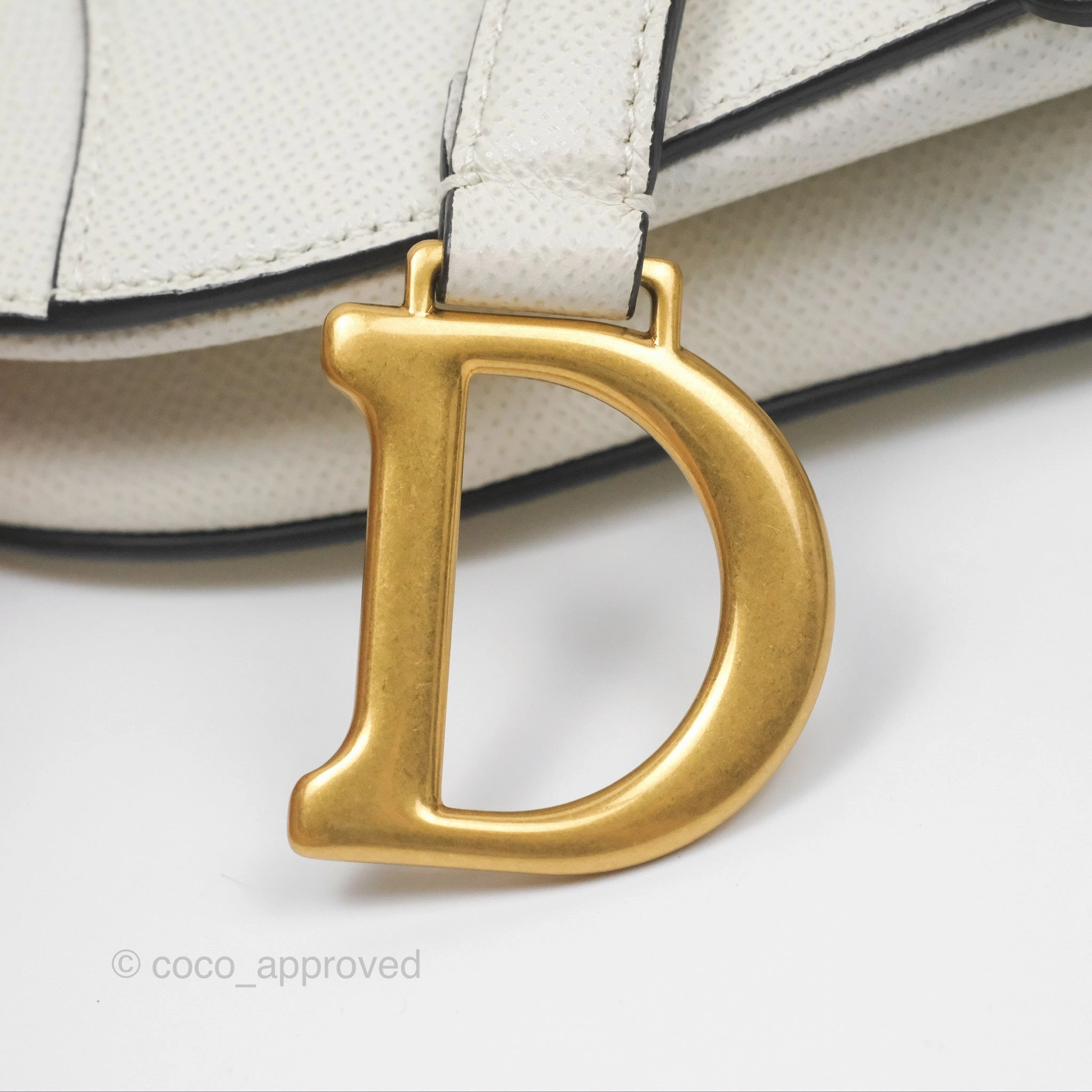 Christian Dior Mini Saddle Bag White Grained Calfskin Gold Hardware