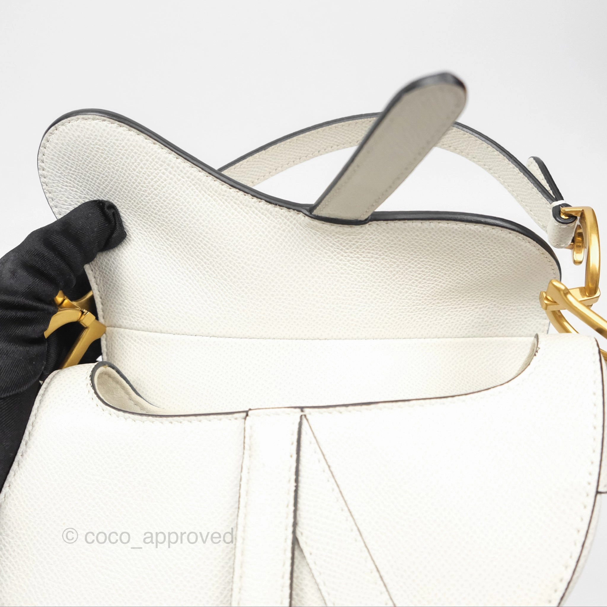 Christian Dior Mini Saddle Bag White Grained Calfskin Gold Hardware