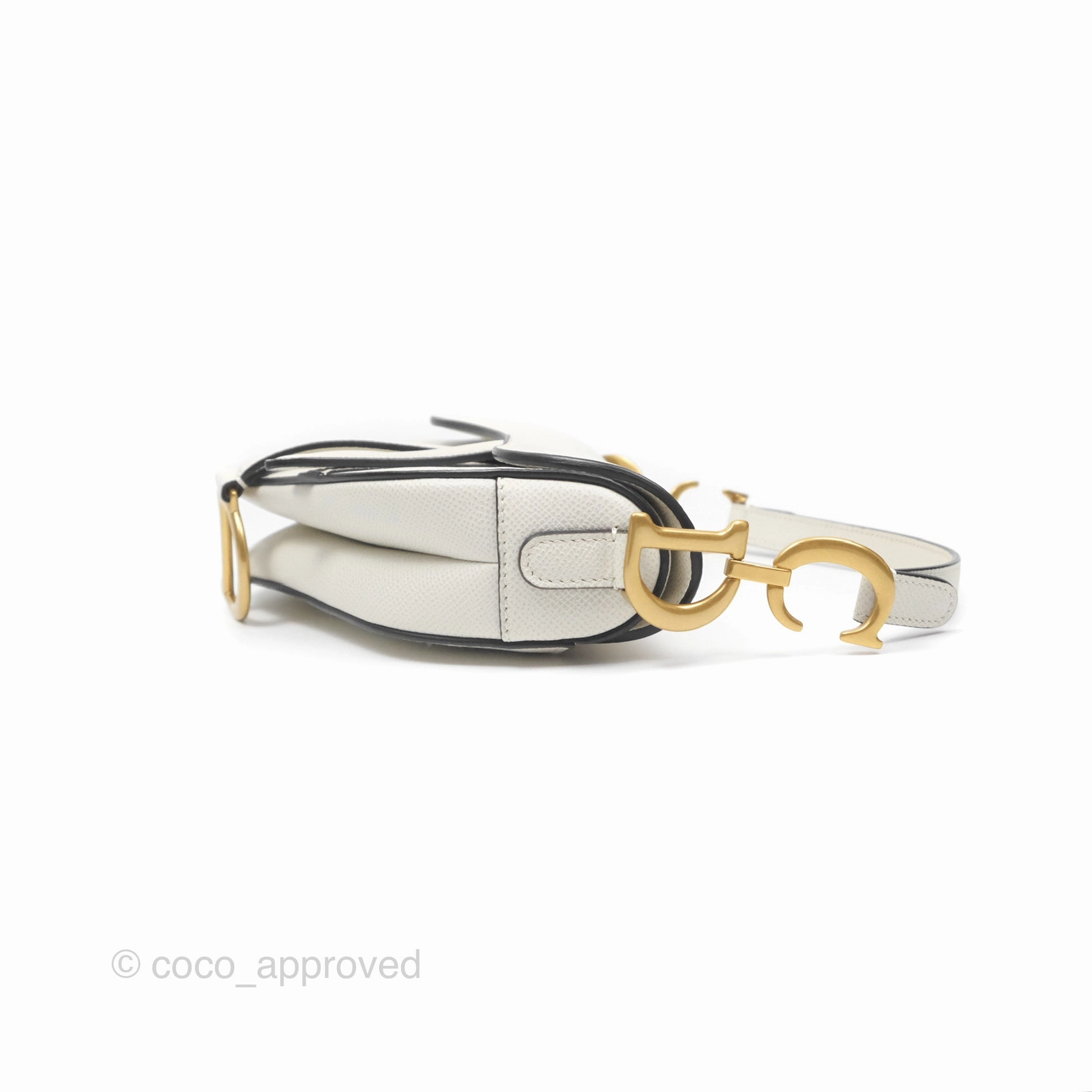 Christian Dior Mini Saddle Bag White Grained Calfskin Gold Hardware