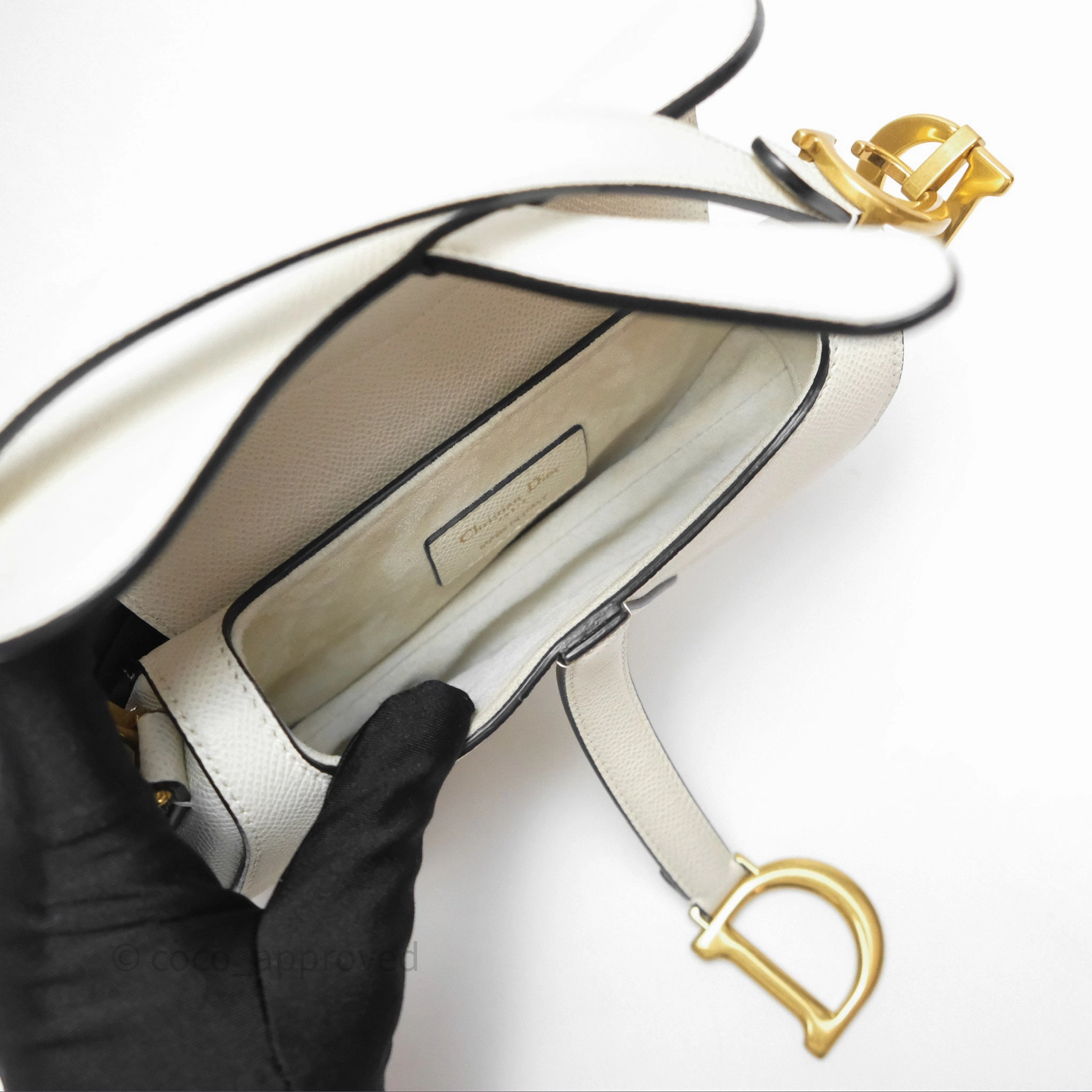 Christian Dior Mini Saddle Bag White Grained Calfskin Gold Hardware