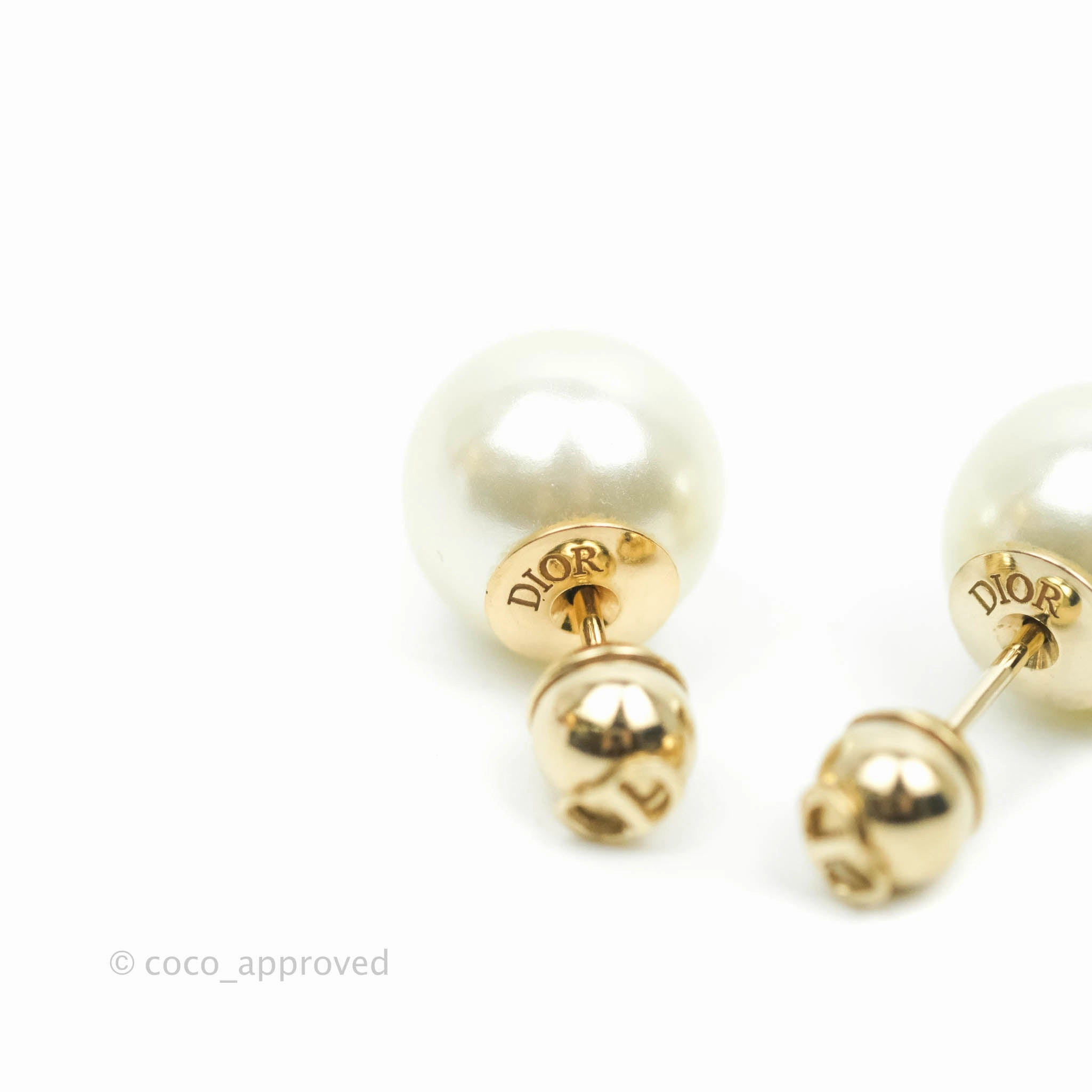 Christian Dior Mini Tribales Pearl Earrings Gold Tone