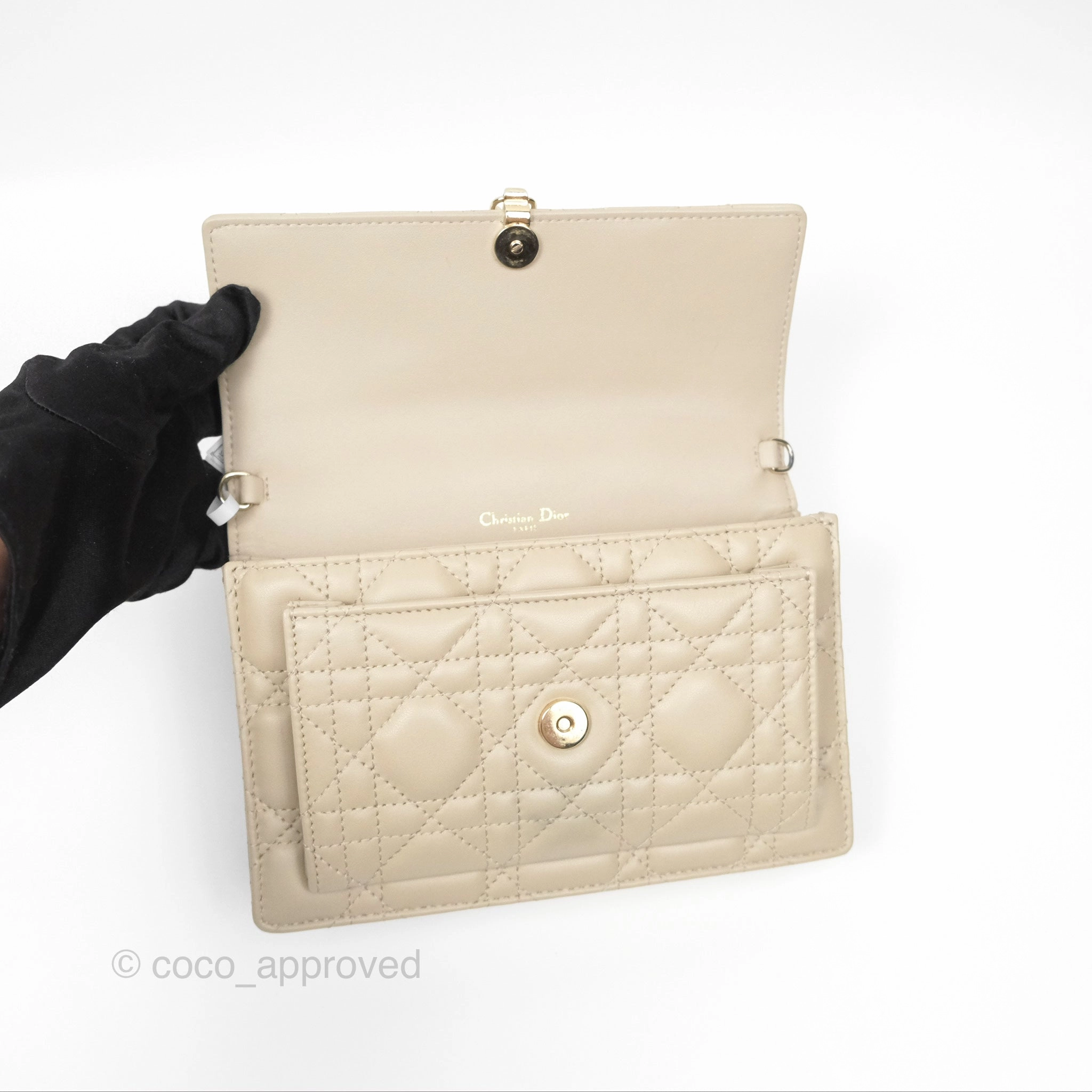 Christian Dior My Dior Daily Chain Pouch Sand-Colored Cannage Lambskin Gold Hardware