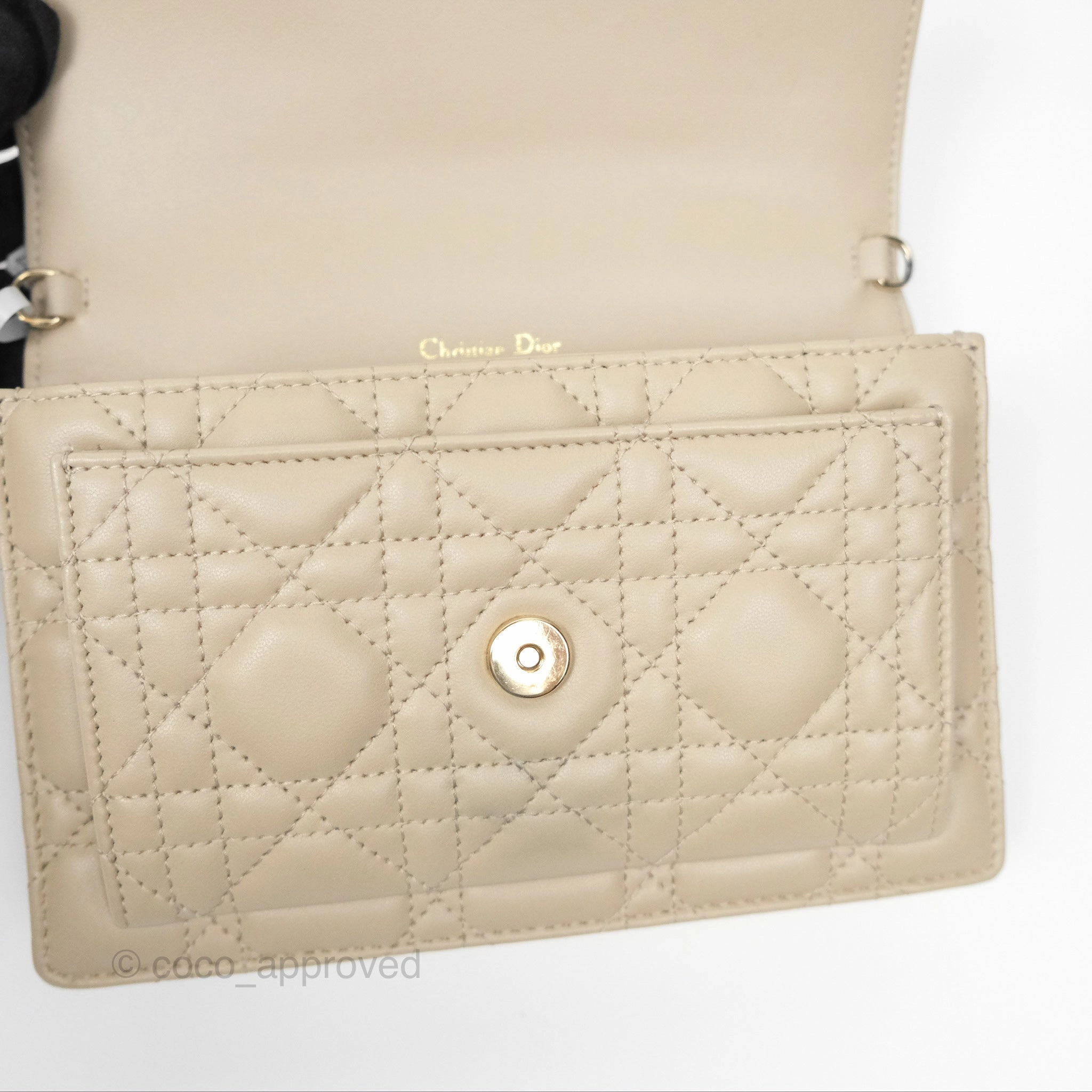 Christian Dior My Dior Daily Chain Pouch Sand-Colored Cannage Lambskin Gold Hardware