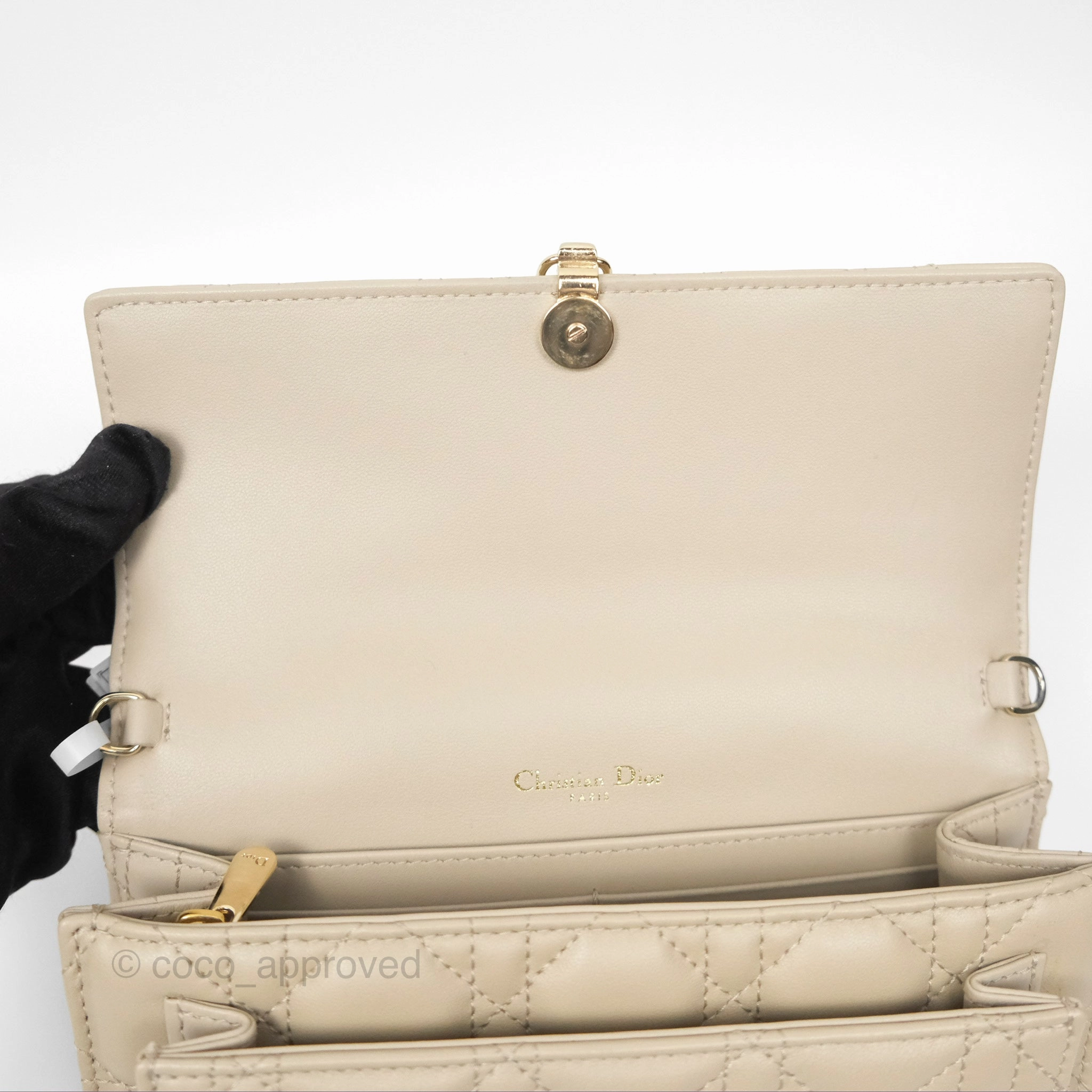 Christian Dior My Dior Daily Chain Pouch Sand-Colored Cannage Lambskin Gold Hardware