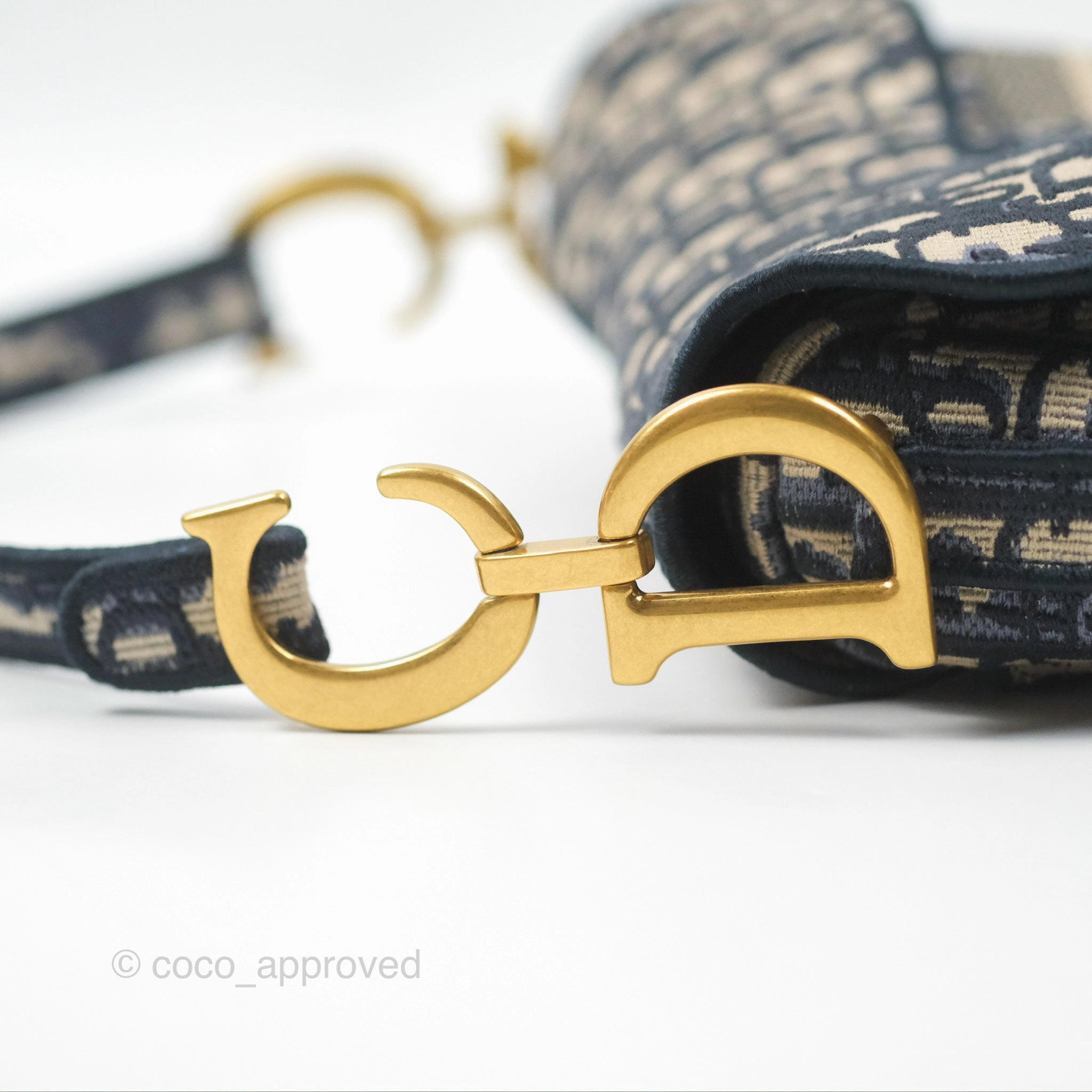Christian Dior Navy Saddle Bag Dior Oblique Embroidery Gold Hardware