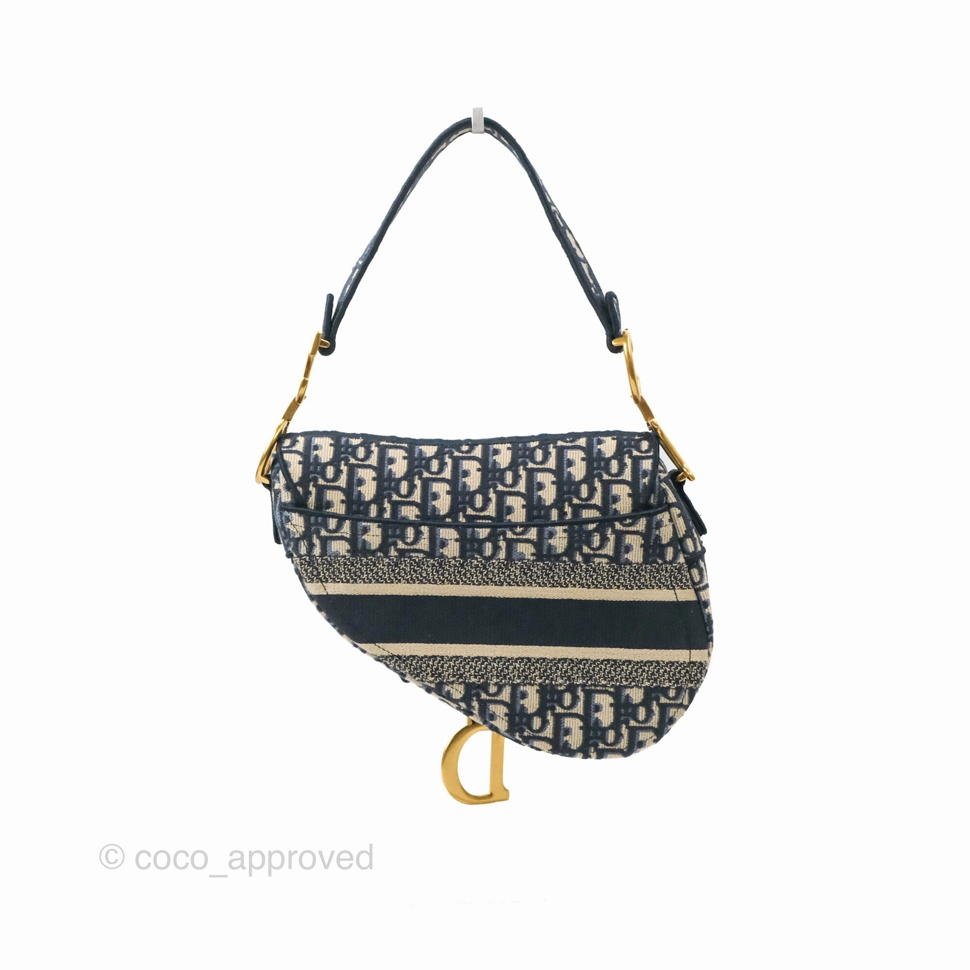 Christian Dior Navy Saddle Bag Dior Oblique Embroidery Gold Hardware