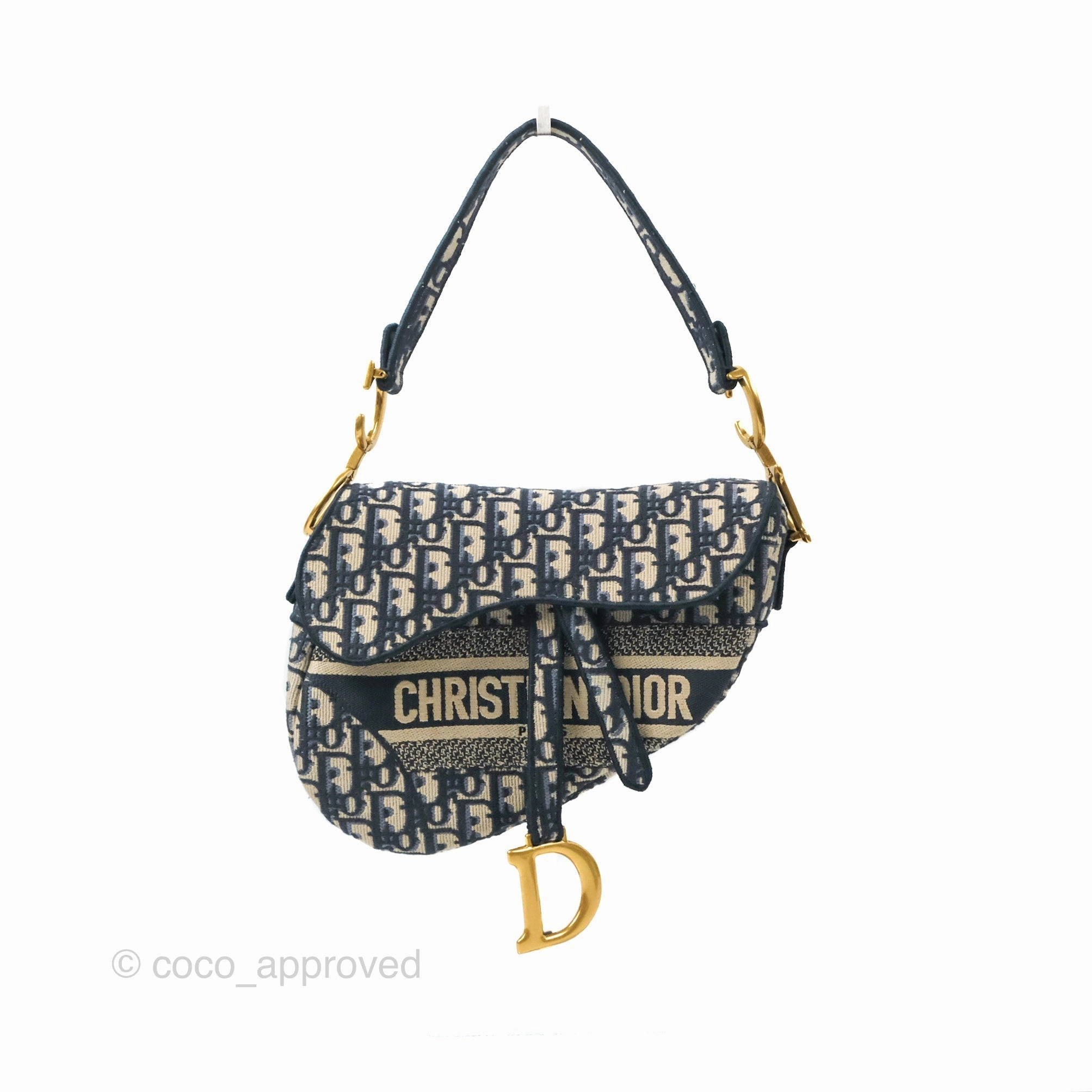 Christian Dior Navy Saddle Bag Dior Oblique Embroidery Gold Hardware
