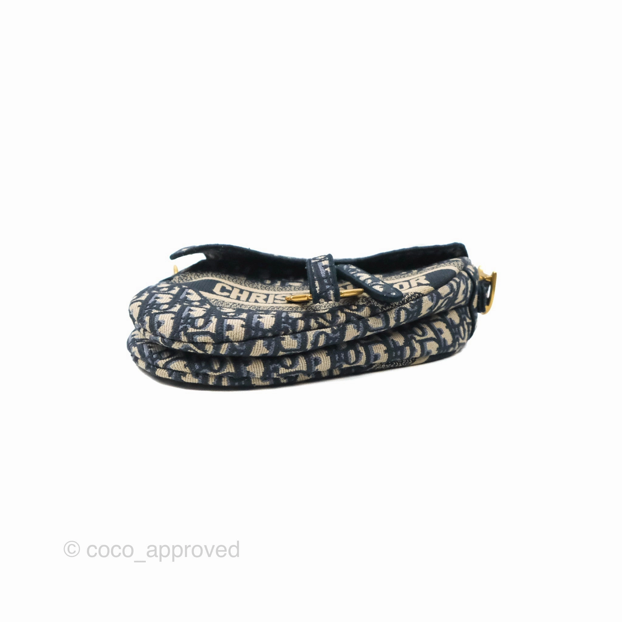 Christian Dior Navy Saddle Bag Dior Oblique Embroidery Gold Hardware