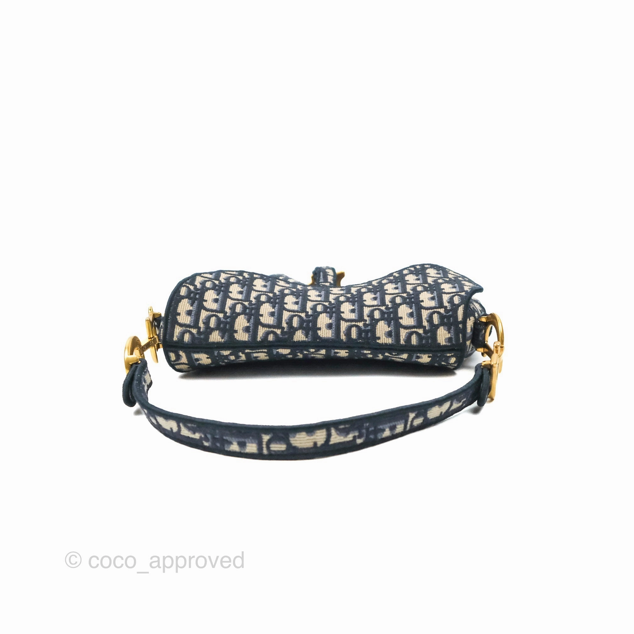 Christian Dior Navy Saddle Bag Dior Oblique Embroidery Gold Hardware