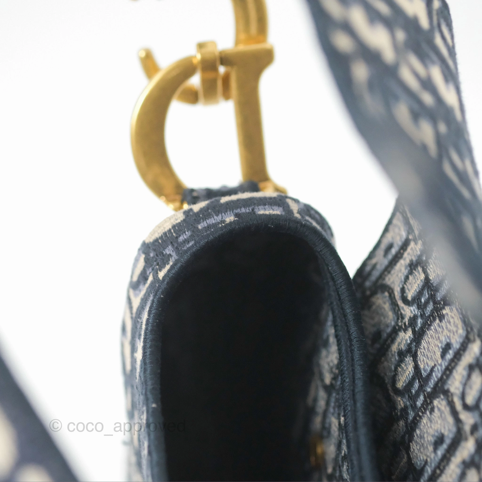Christian Dior Navy Saddle Bag Dior Oblique Embroidery Gold Hardware