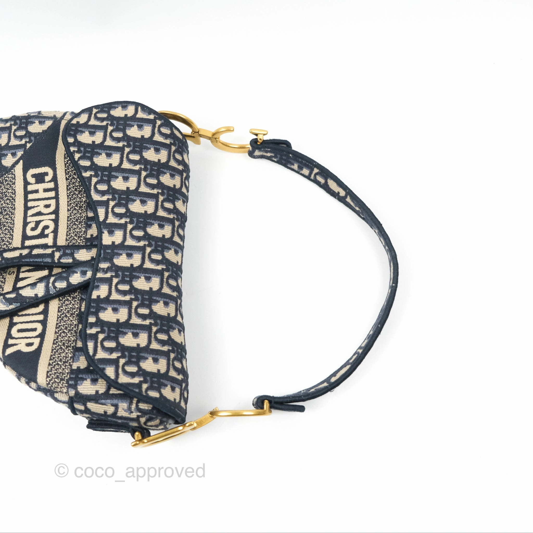 Christian Dior Navy Saddle Bag Dior Oblique Embroidery Gold Hardware