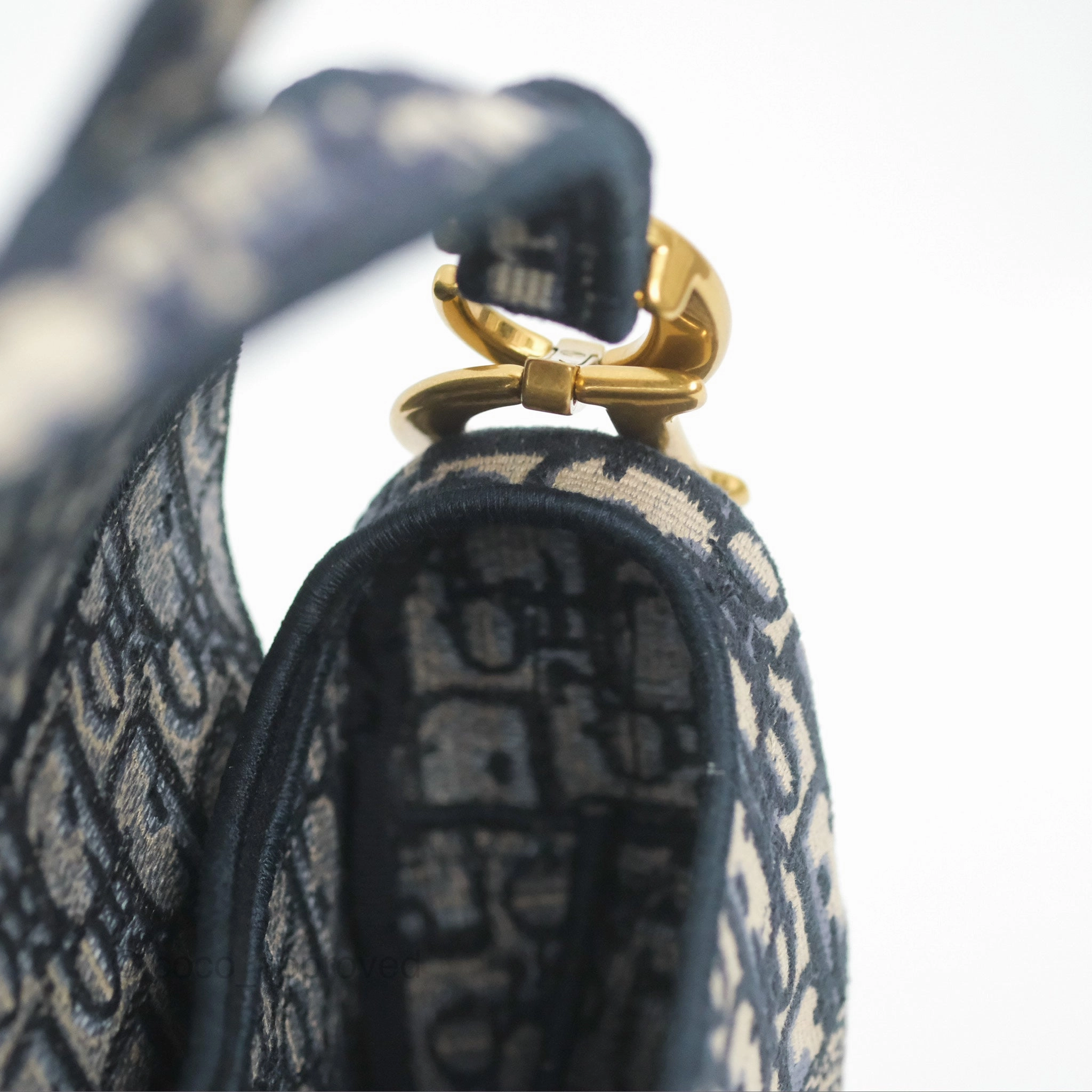 Christian Dior Navy Saddle Bag Dior Oblique Embroidery Gold Hardware