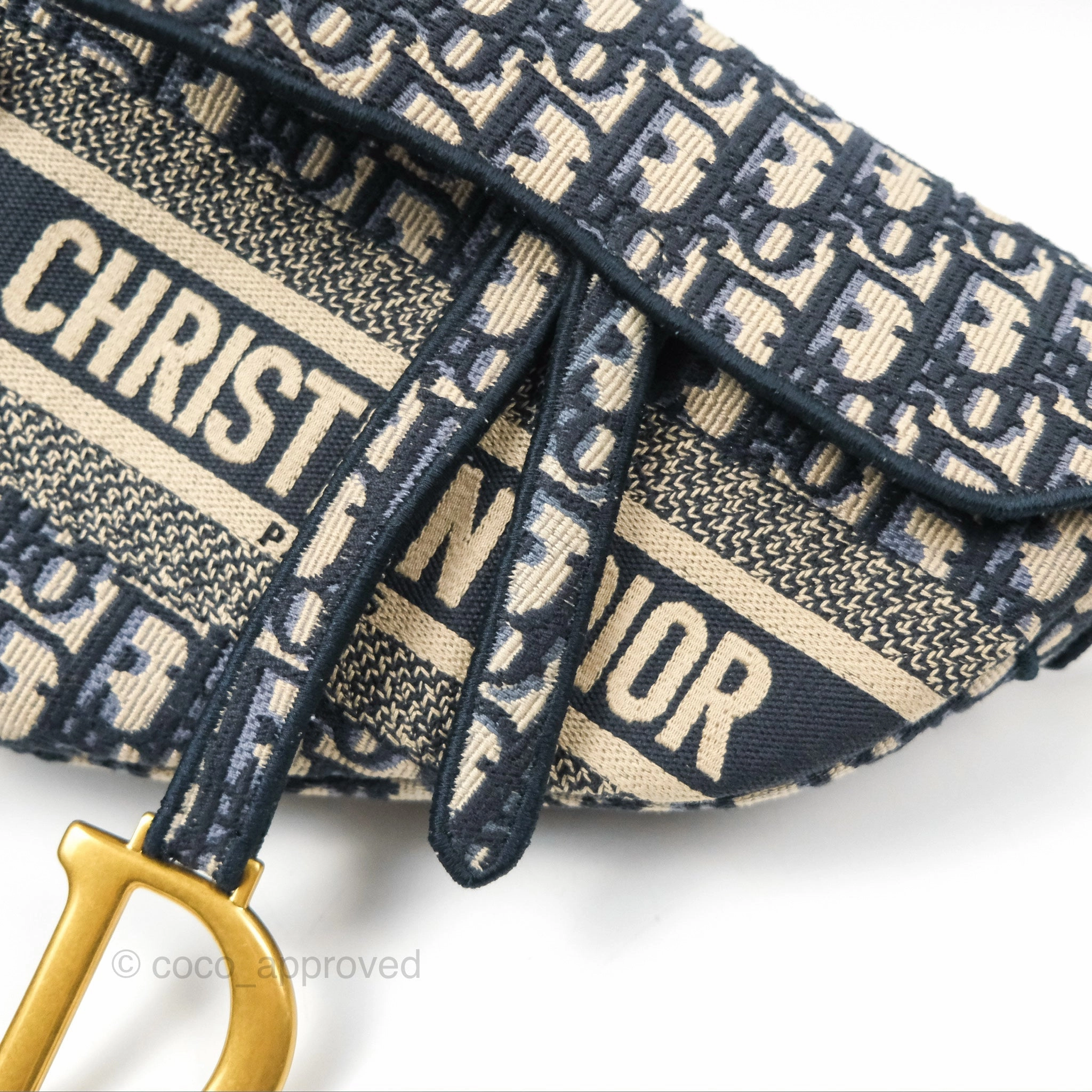 Christian Dior Navy Saddle Bag Dior Oblique Embroidery Gold Hardware
