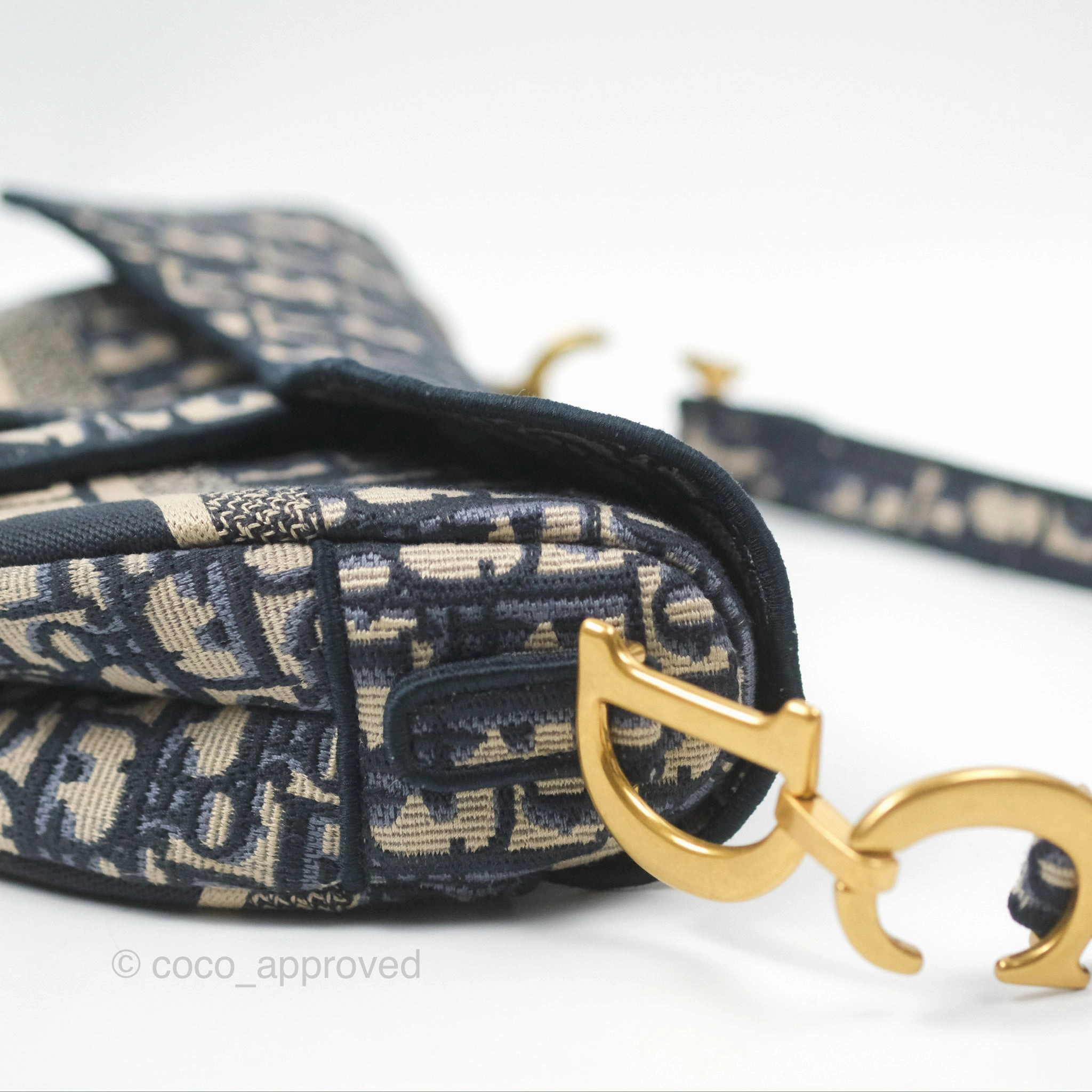 Christian Dior Navy Saddle Bag Dior Oblique Embroidery Gold Hardware