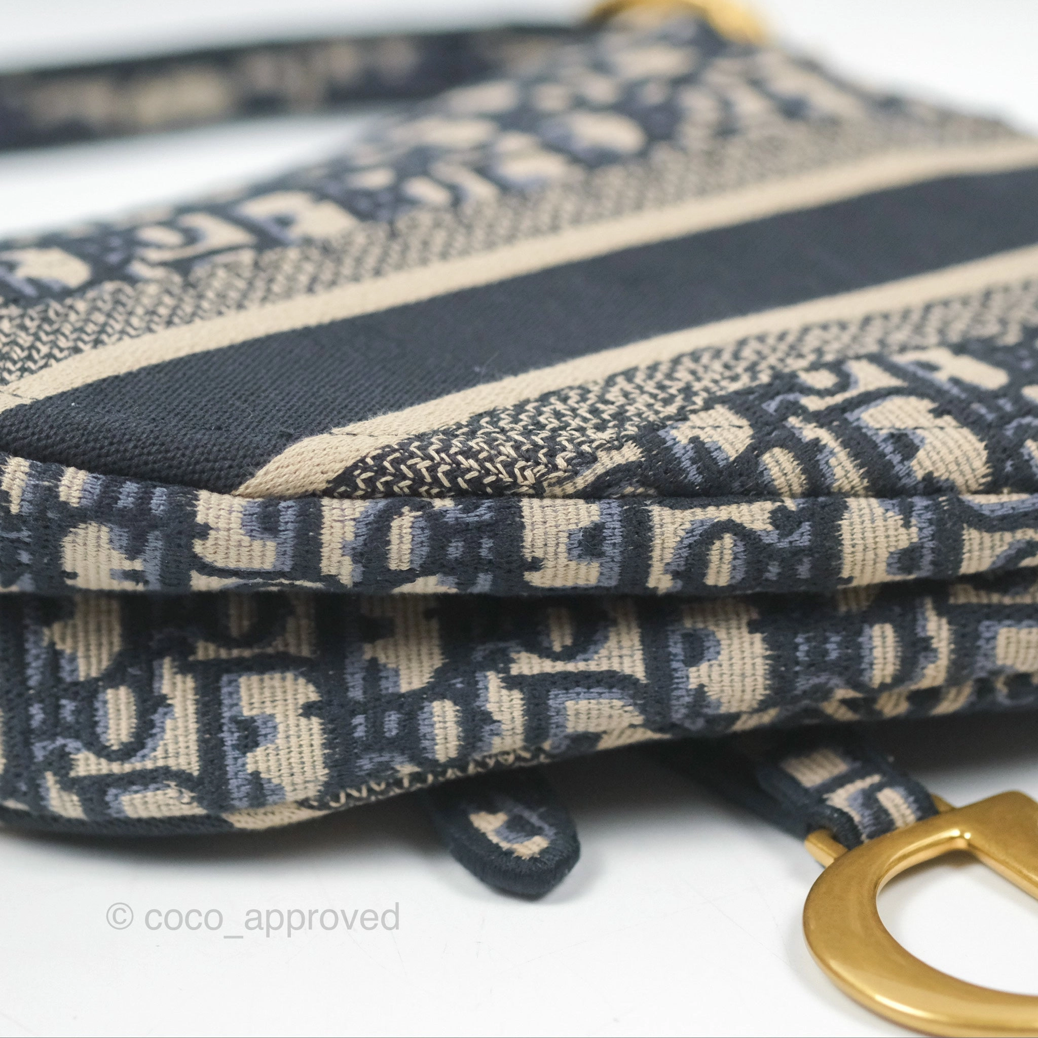 Christian Dior Navy Saddle Bag Dior Oblique Embroidery Gold Hardware