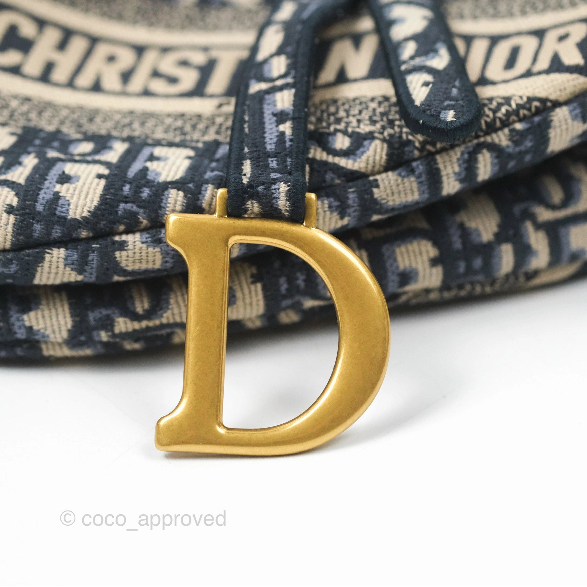 Christian Dior Navy Saddle Bag Dior Oblique Embroidery Gold Hardware