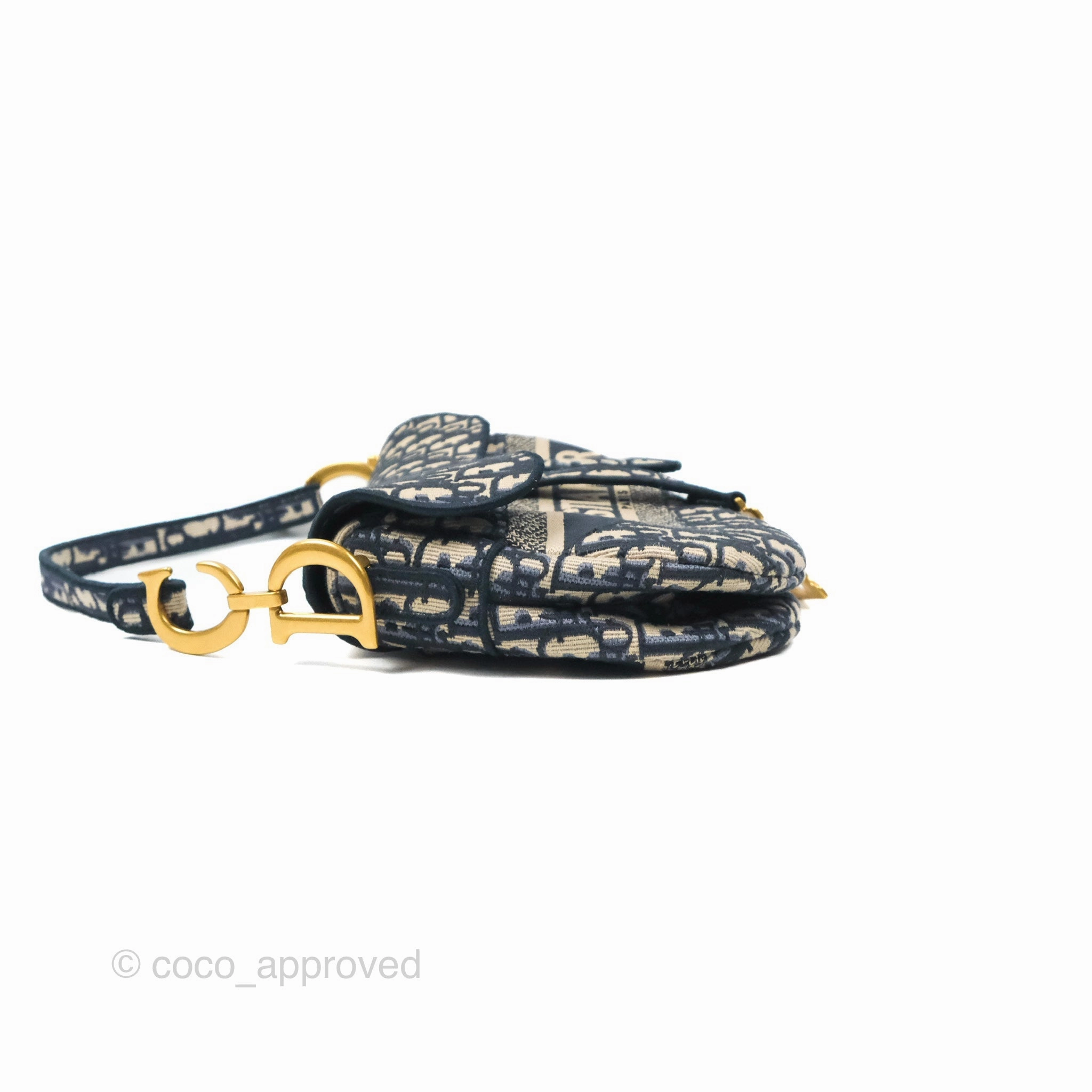 Christian Dior Navy Saddle Bag Dior Oblique Embroidery Gold Hardware