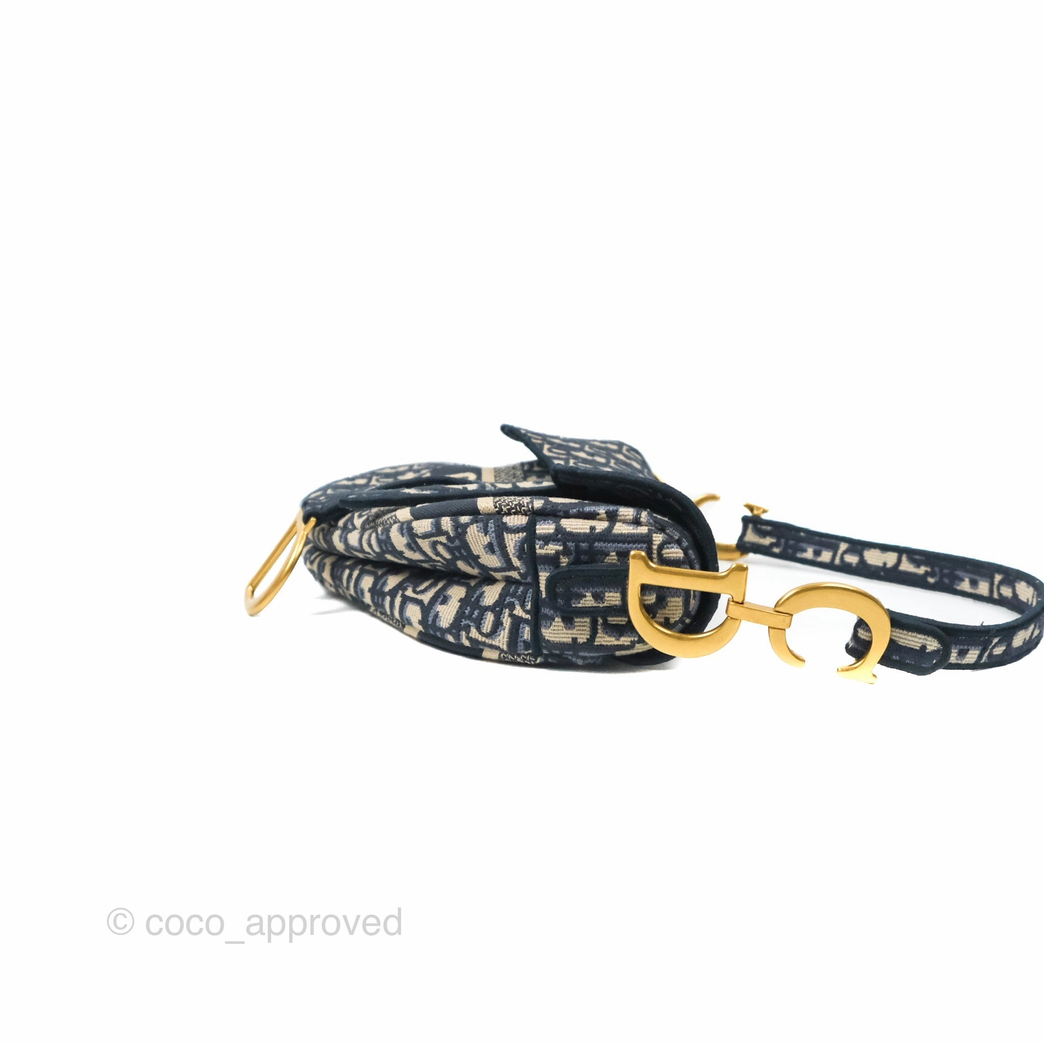 Christian Dior Navy Saddle Bag Dior Oblique Embroidery Gold Hardware