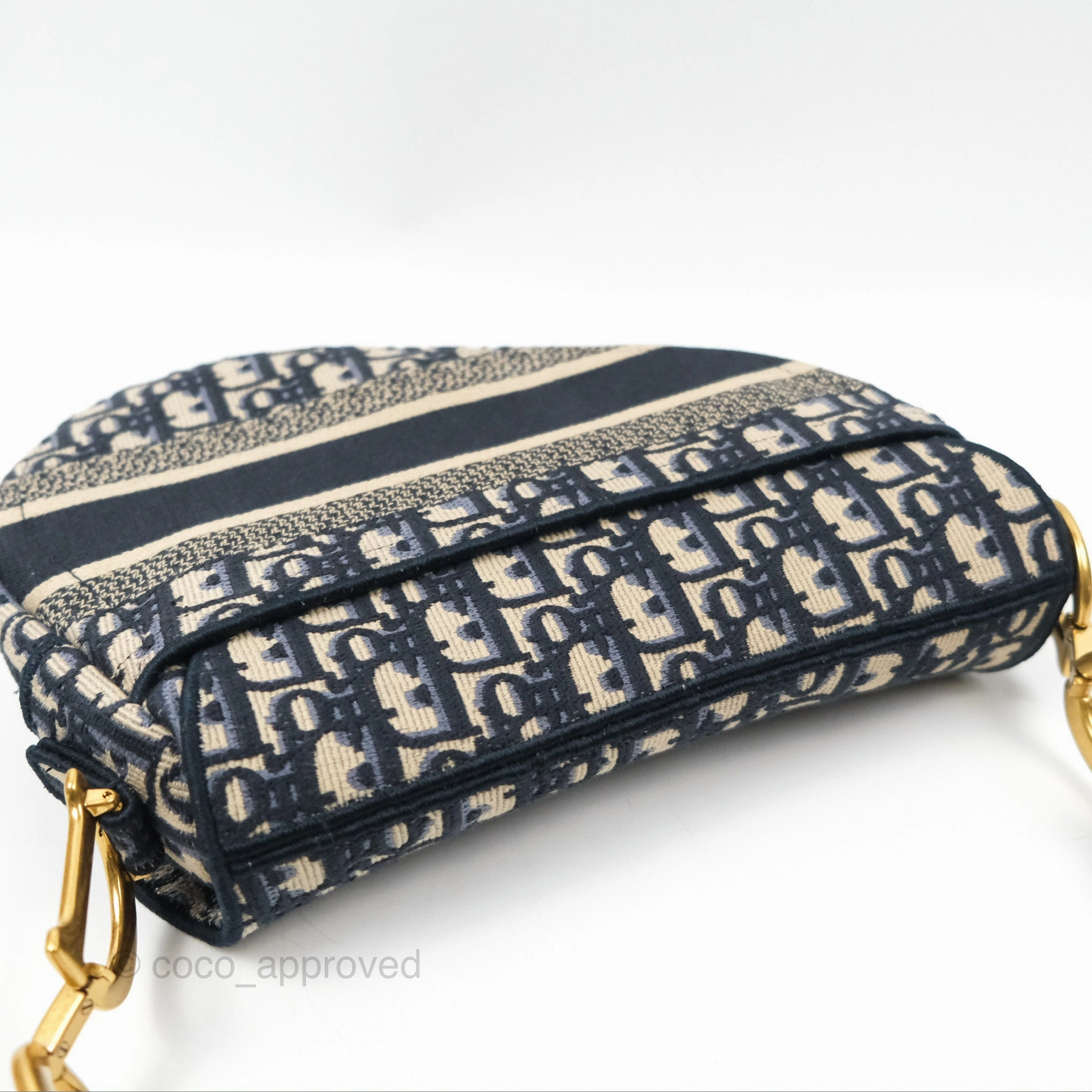Christian Dior Navy Saddle Bag Dior Oblique Embroidery Gold Hardware