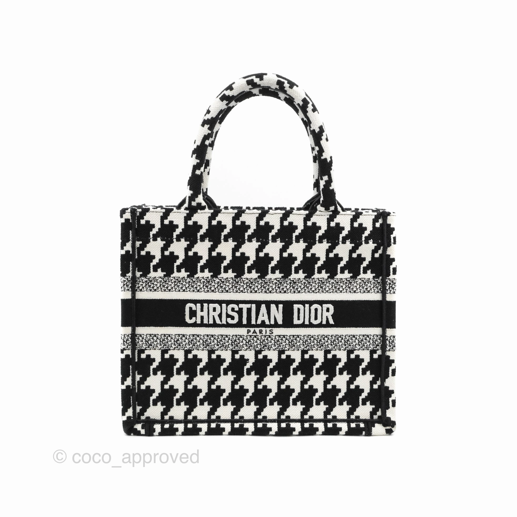 Christian Dior New Small Book Tote Macro Houndstooth Embroidery Black/White