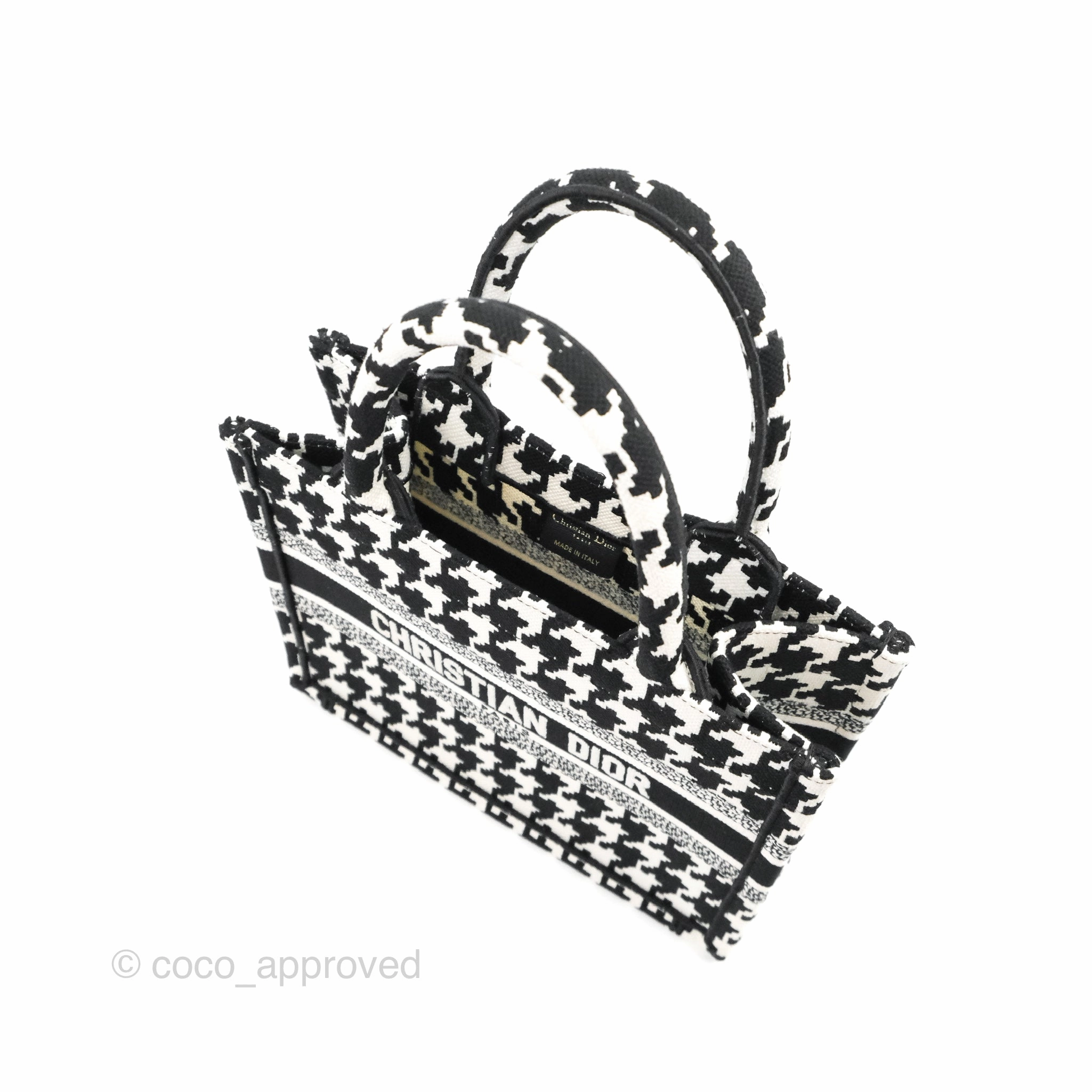 Christian Dior New Small Book Tote Macro Houndstooth Embroidery Black/White