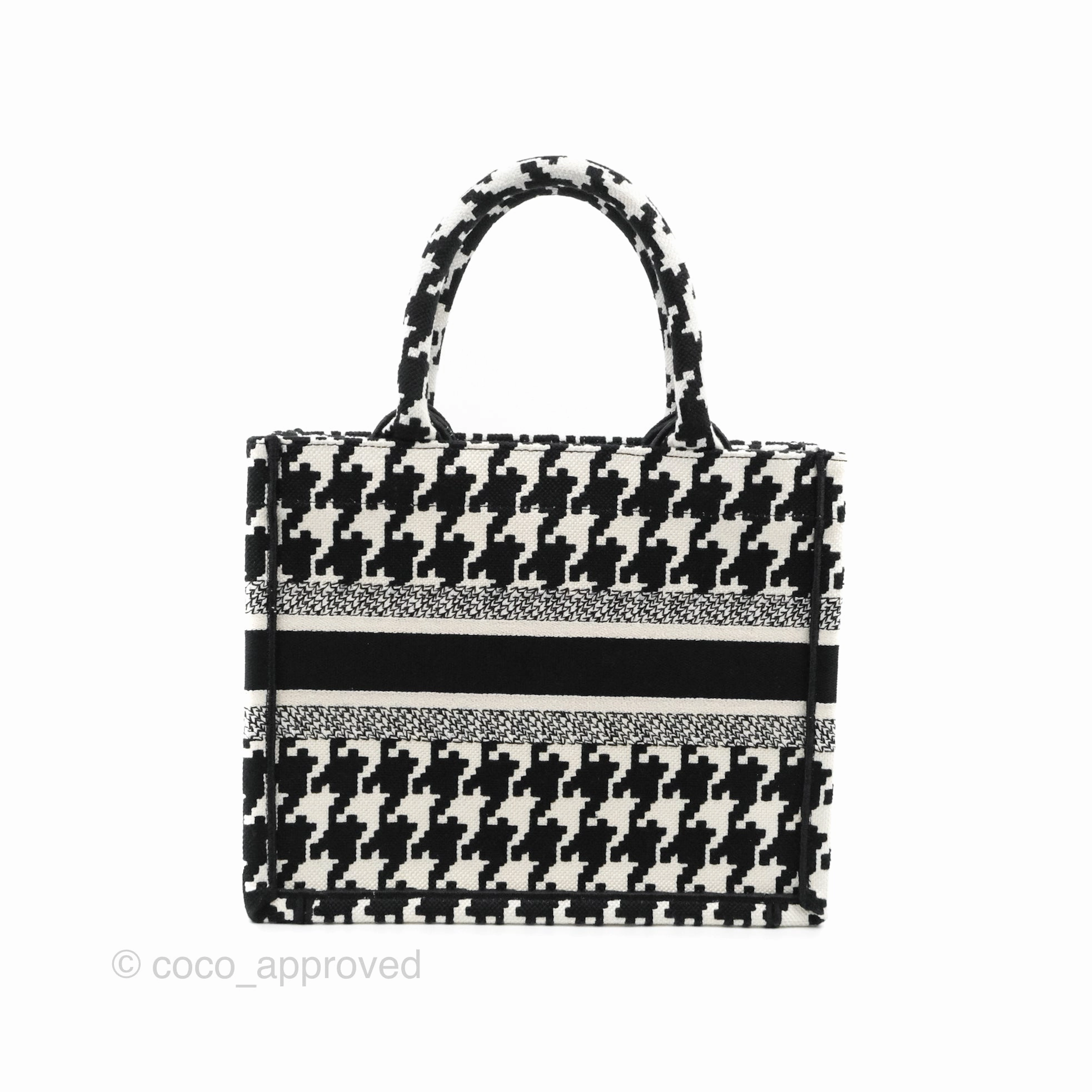 Christian Dior New Small Book Tote Macro Houndstooth Embroidery Black/White