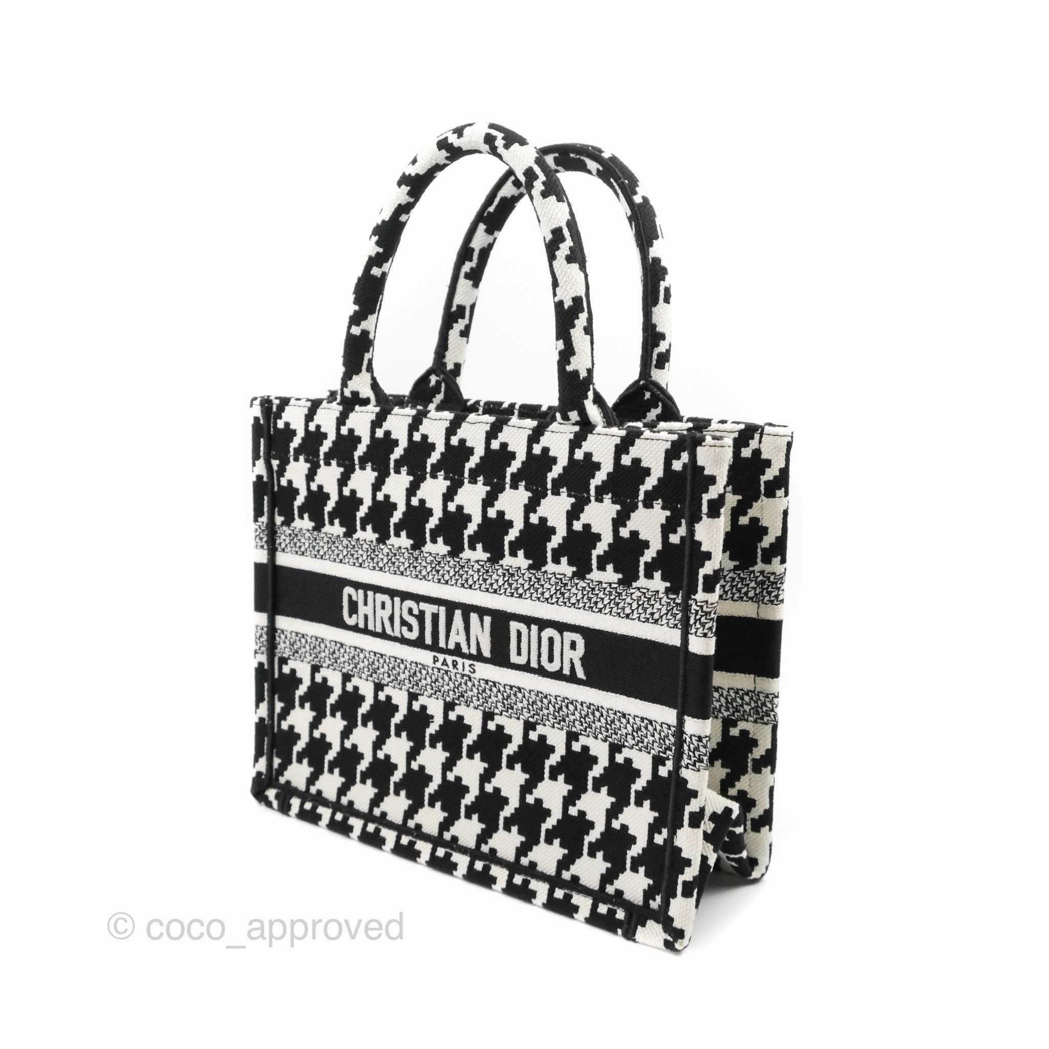 Christian Dior New Small Book Tote Macro Houndstooth Embroidery Black/White